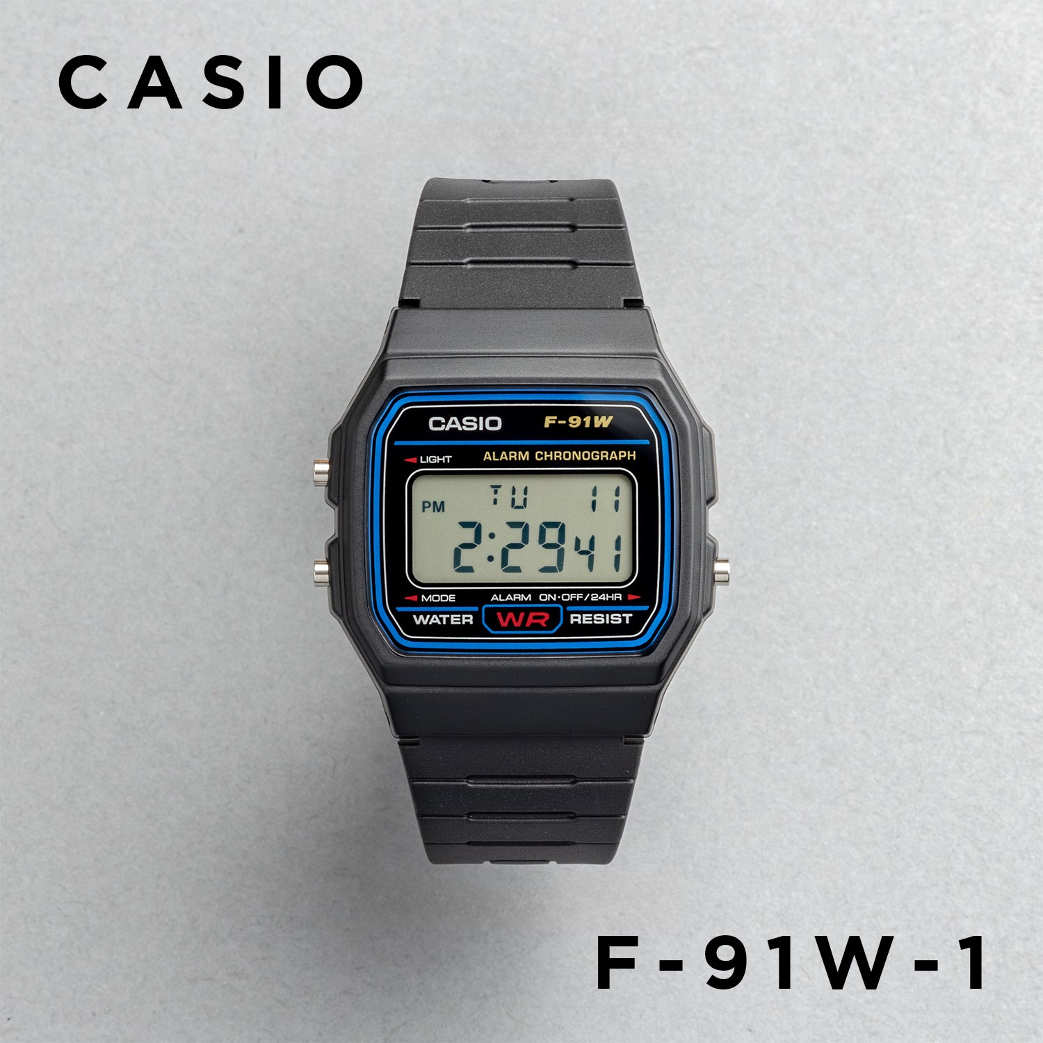 CASIO カシオ F-91W-1 ブラック ブルー文字盤 デジタル メンズ 腕時計 正面