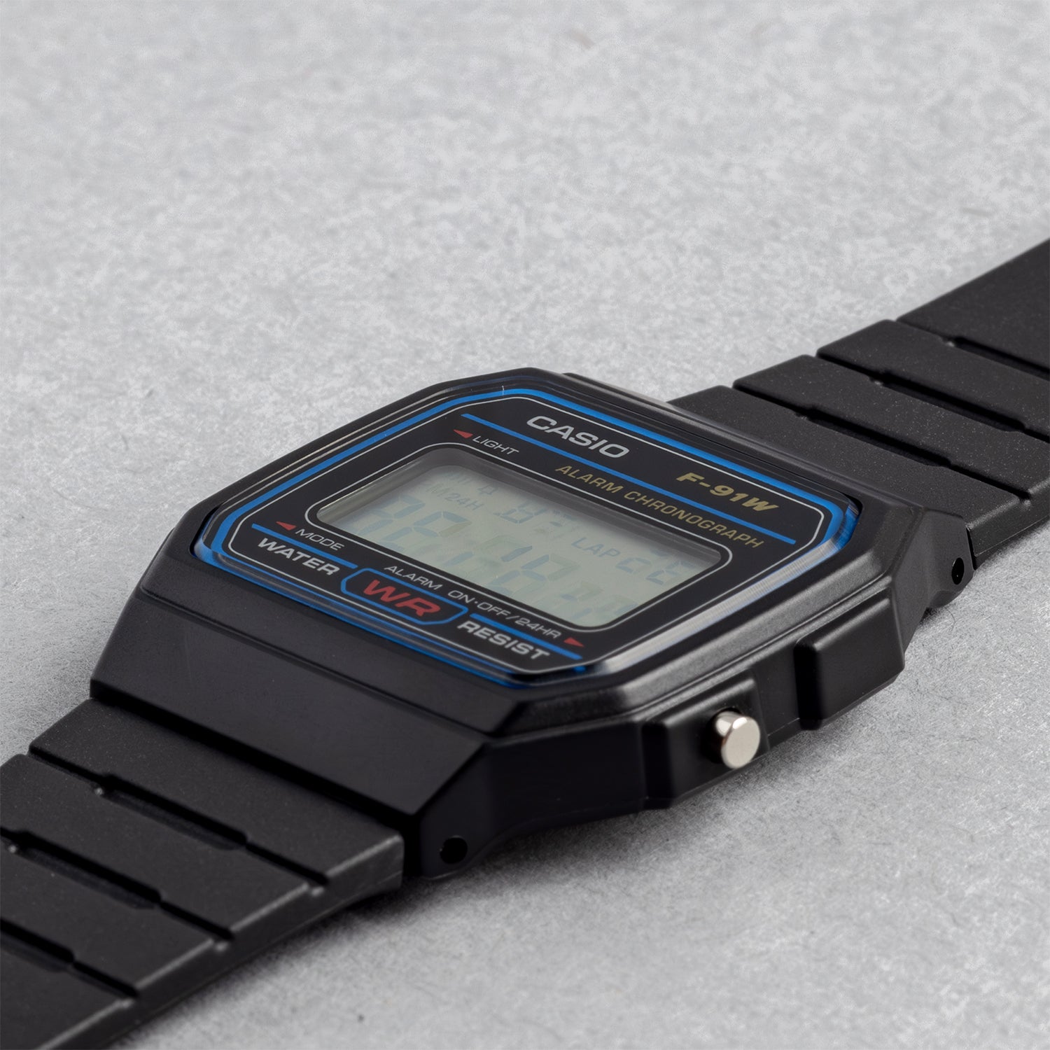 CASIO カシオ F-91W-1 ブラック ブルー文字盤 デジタル メンズ 腕時計 斜め