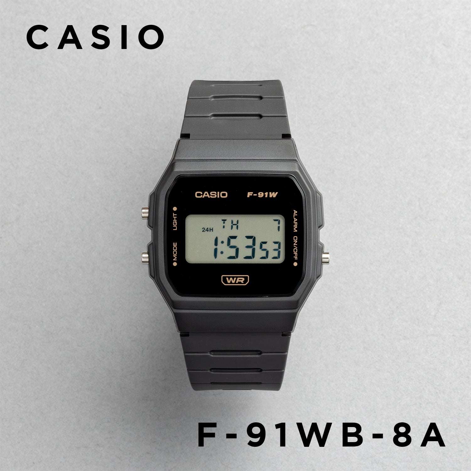 CASIO カシオ F-91WB-8A グレー ブラック文字盤 デジタル メンズ 腕時計 正面