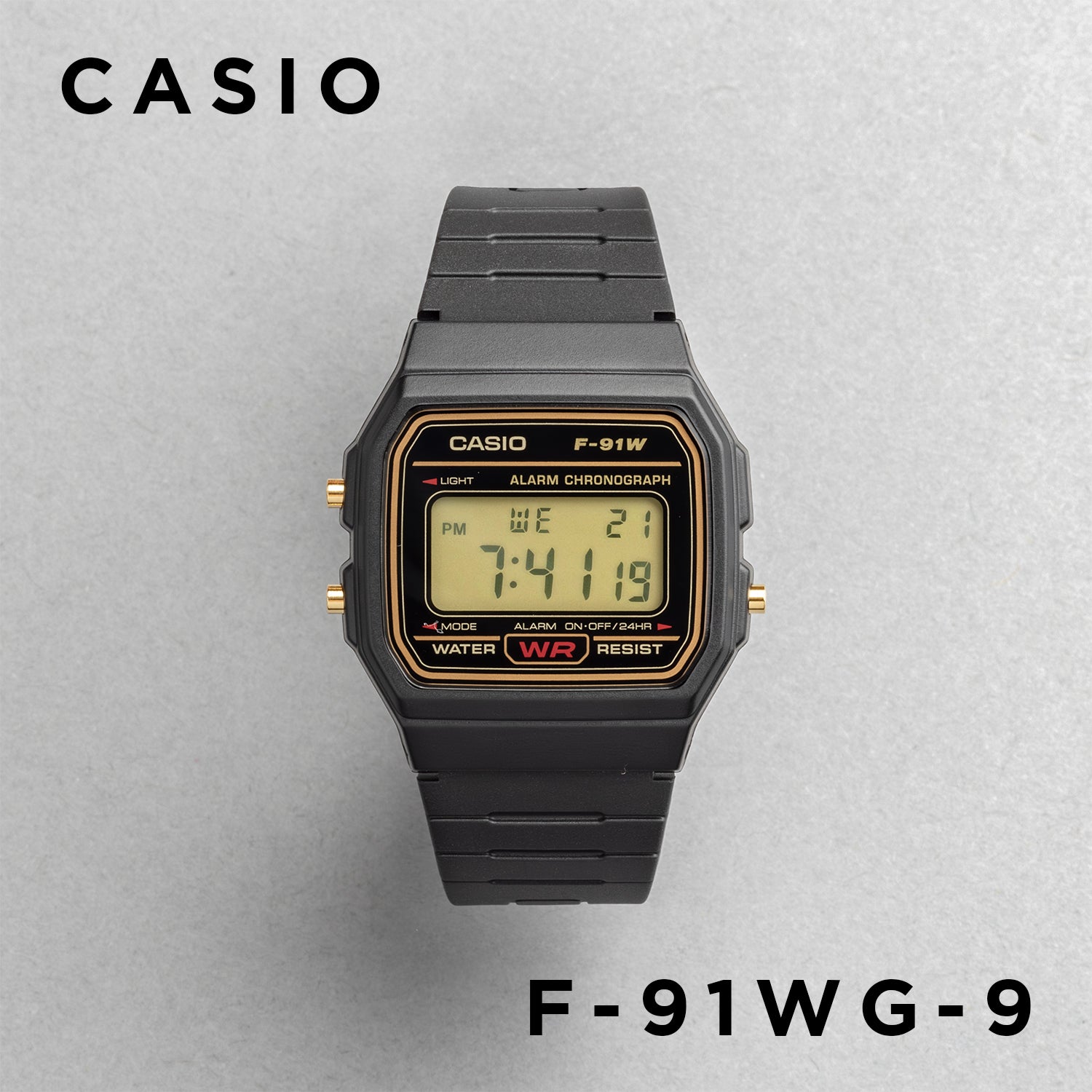 CASIO カシオ F-91WG-9 ブラック ゴールド文字盤 デジタル メンズ 腕時計 正面