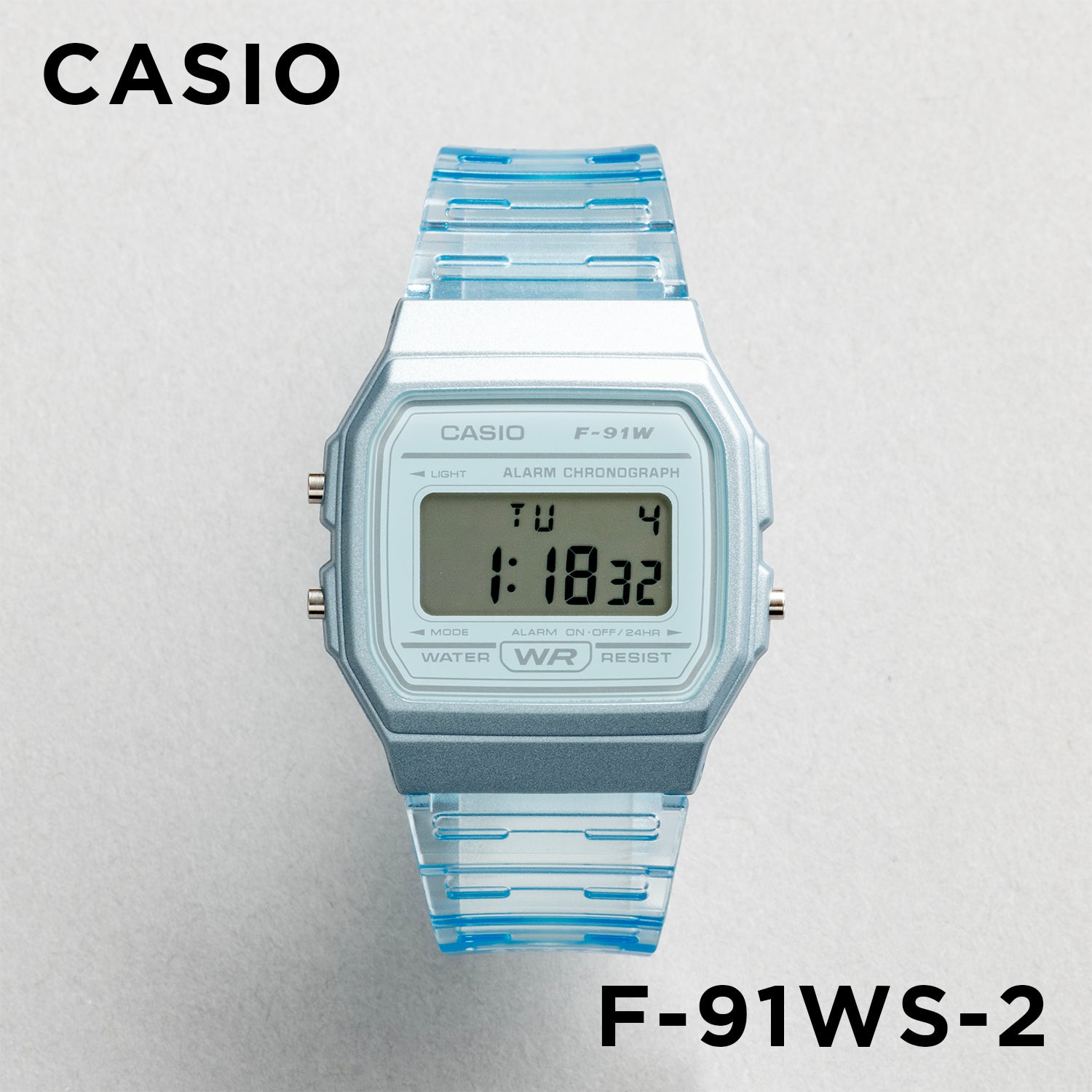 CASIO カシオ F-91WS-2 ブルー ブルー文字盤 デジタル ユニセックス 腕時計 正面