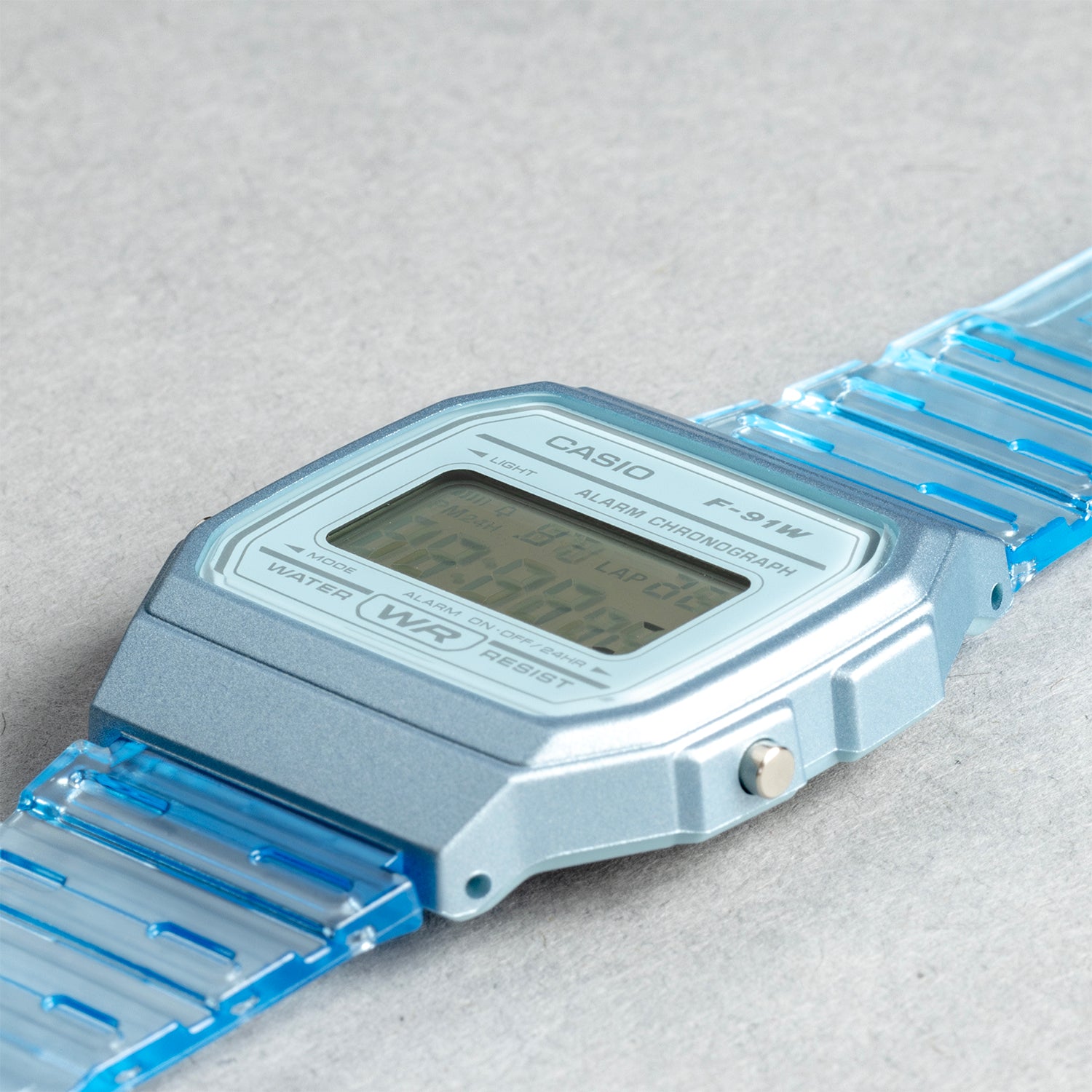 CASIO カシオ F-91WS-2 ブルー ブルー文字盤 デジタル ユニセックス 腕時計 斜め