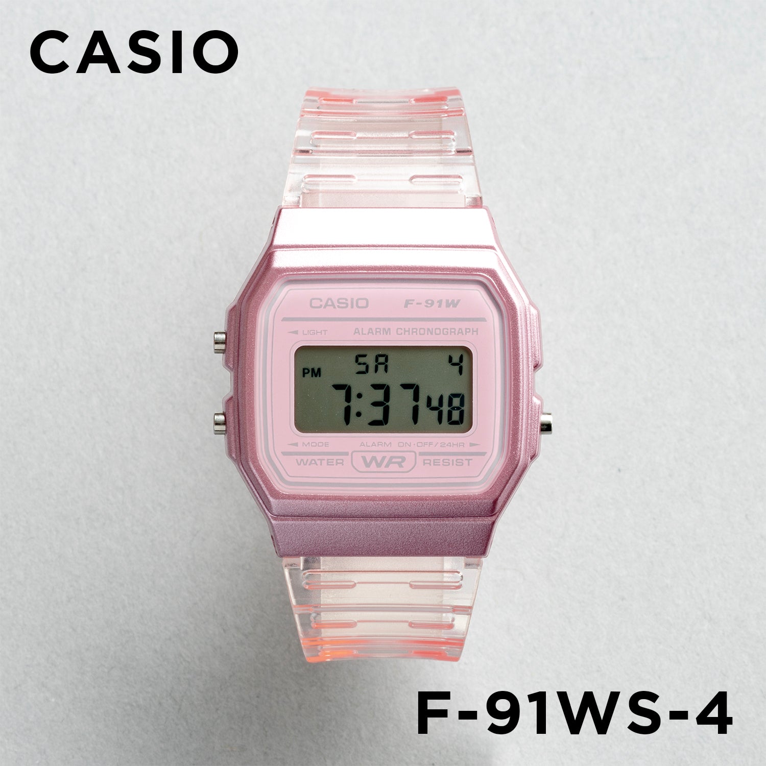 CASIO カシオ F-91WS-4 ピンク ピンク文字盤 デジタル メンズ 腕時計 正面