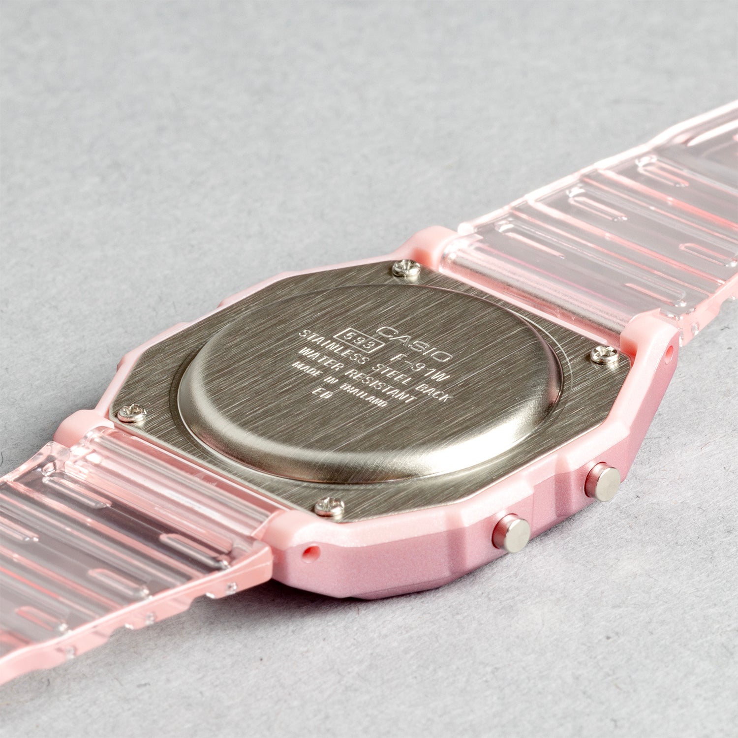 CASIO カシオ F-91WS-4 ピンク ピンク文字盤 デジタル メンズ 腕時計 ケースバック