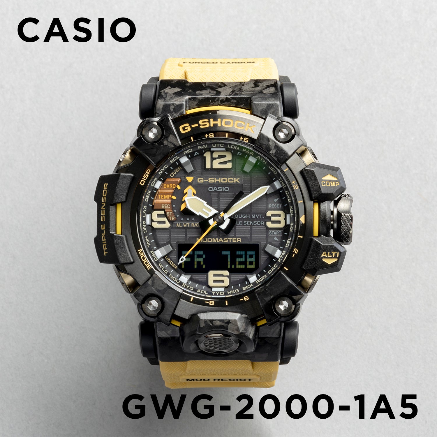 CASIO カシオ GWG-2000-1A5 ベージュ ブラック文字盤 アナログ メンズ 腕時計 正面