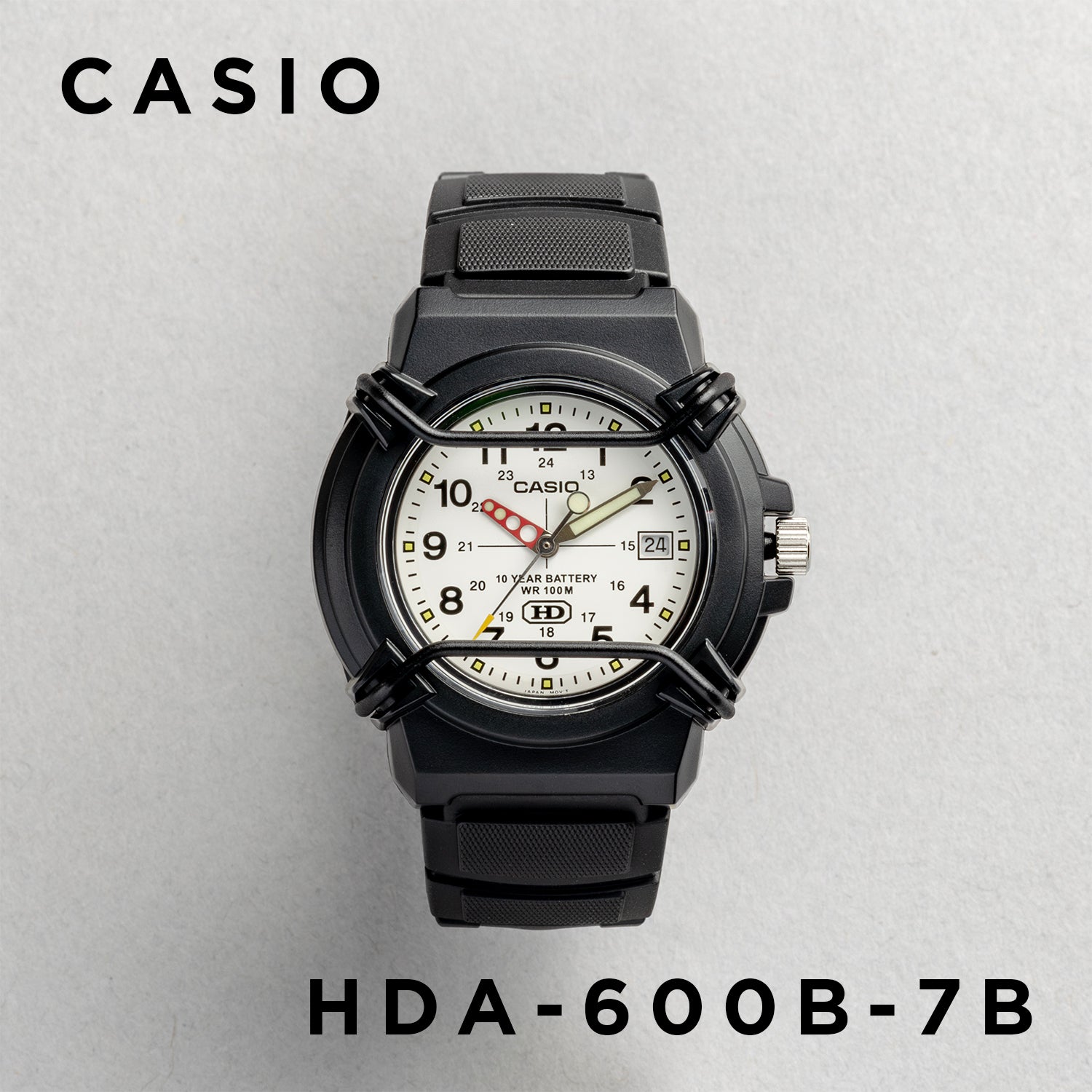 CASIO カシオ HDA-600B-7B ブラック ホワイト文字盤 アナログ メンズ 腕時計 正面