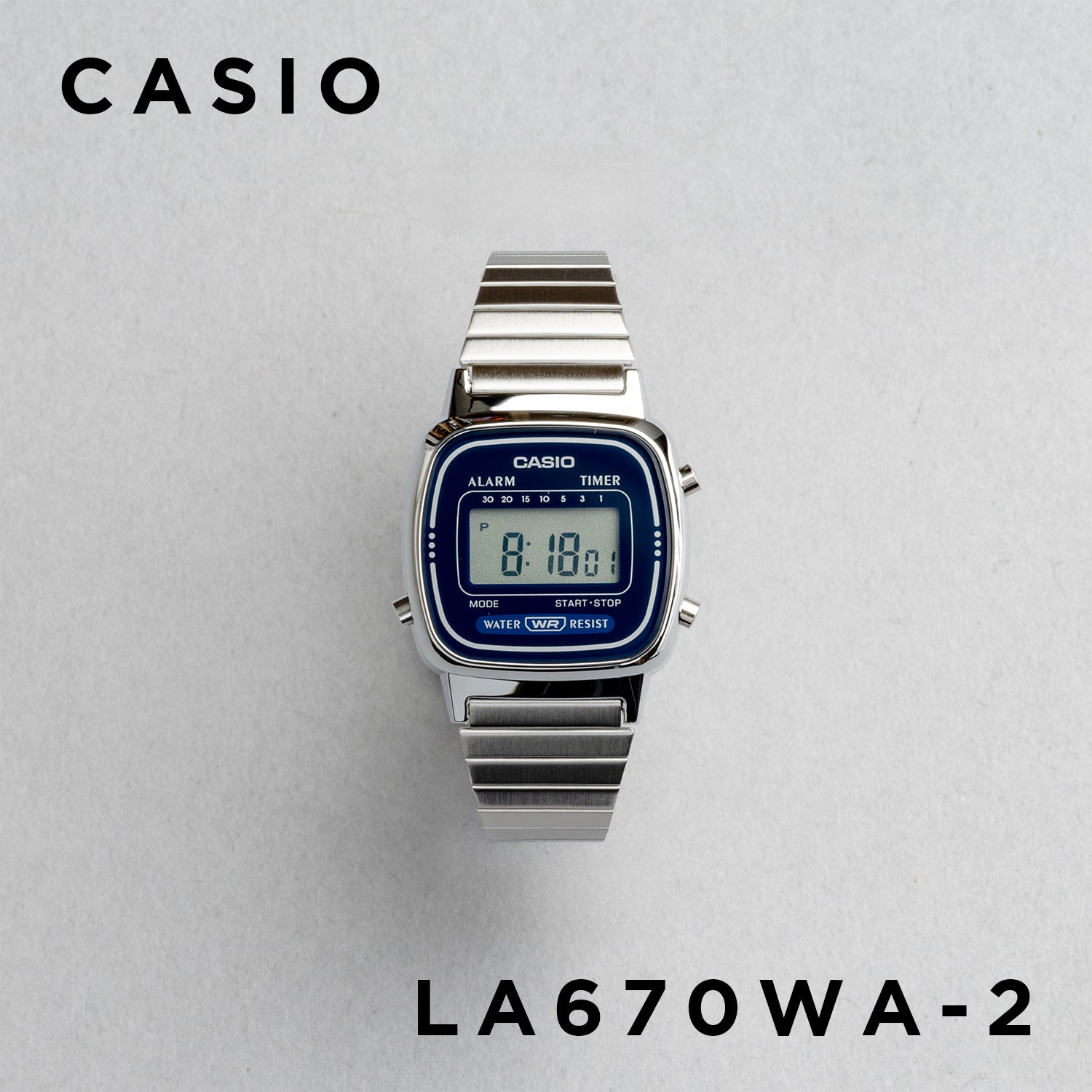 CASIO カシオ LA670WA-2 シルバー ブルー文字盤 デジタル レディース 腕時計 正面