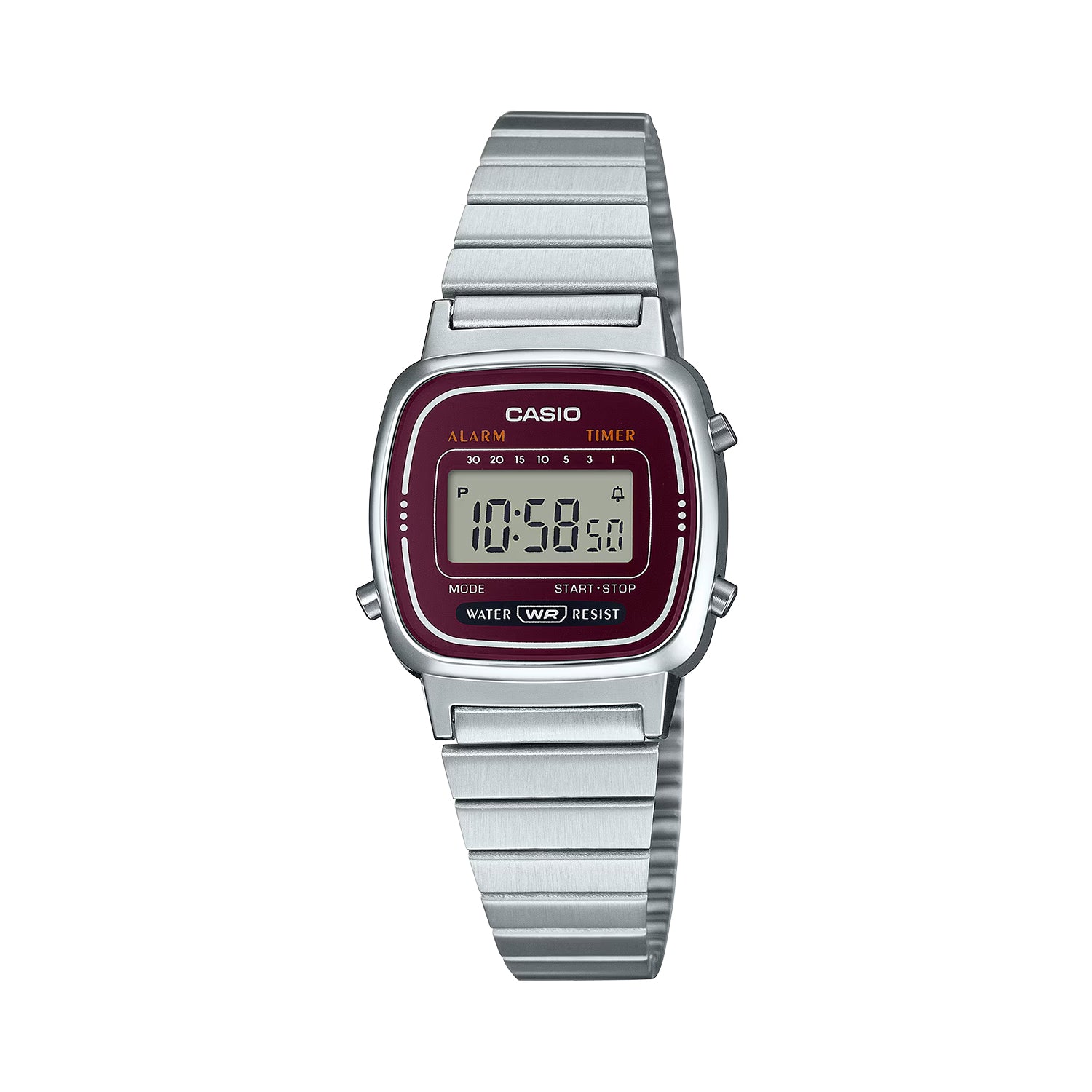 CASIO カシオ LA670WA-4 シルバー レッド文字盤 デジタル レディース 腕時計