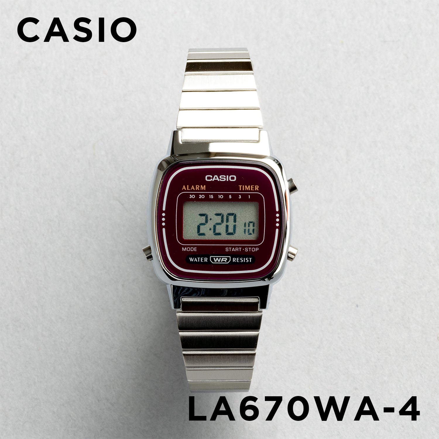 CASIO カシオ LA670WA-4 シルバー レッド文字盤 デジタル レディース 腕時計