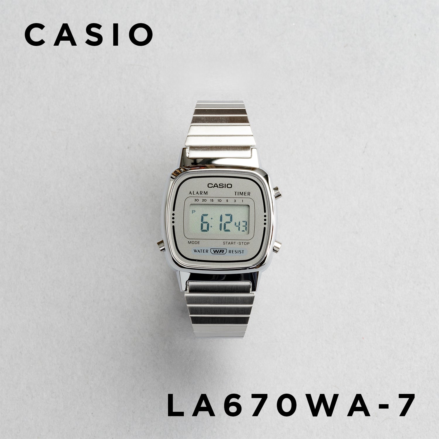CASIO カシオ LA670WA-7 シルバー グレー文字盤 デジタル レディース 腕時計 正面
