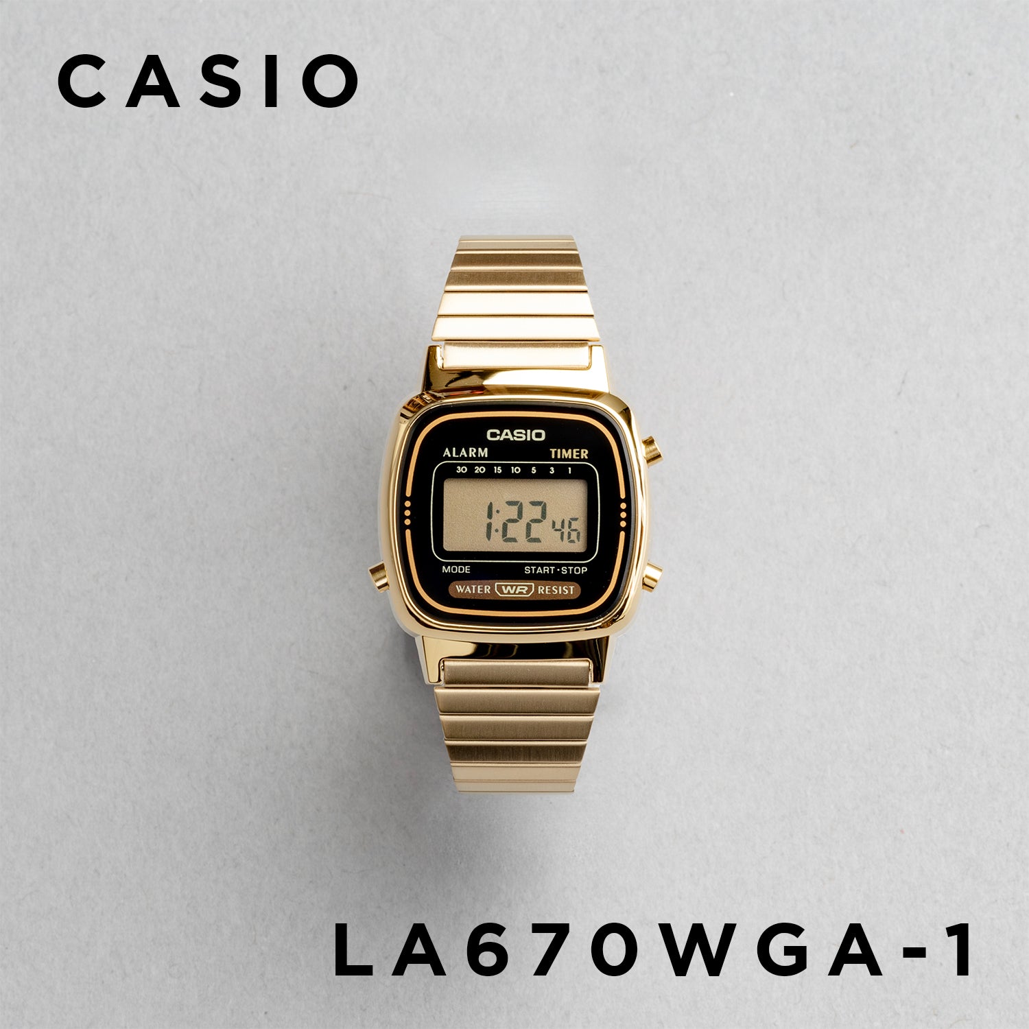 CASIO カシオ LA670WGA-1 ゴールド ブラック文字盤 デジタル レディース 腕時計 正面