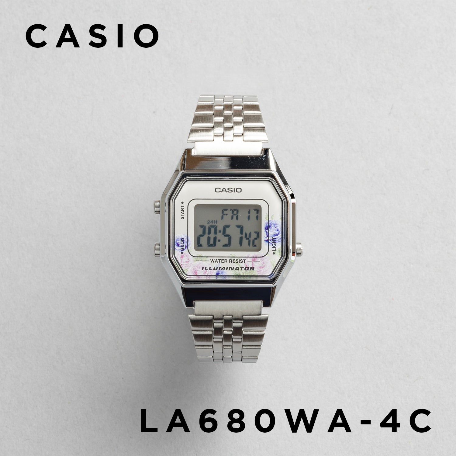 CASIO カシオ LA680WA-4C シルバー アイボリー文字盤 デジタル レディース 腕時計 正面