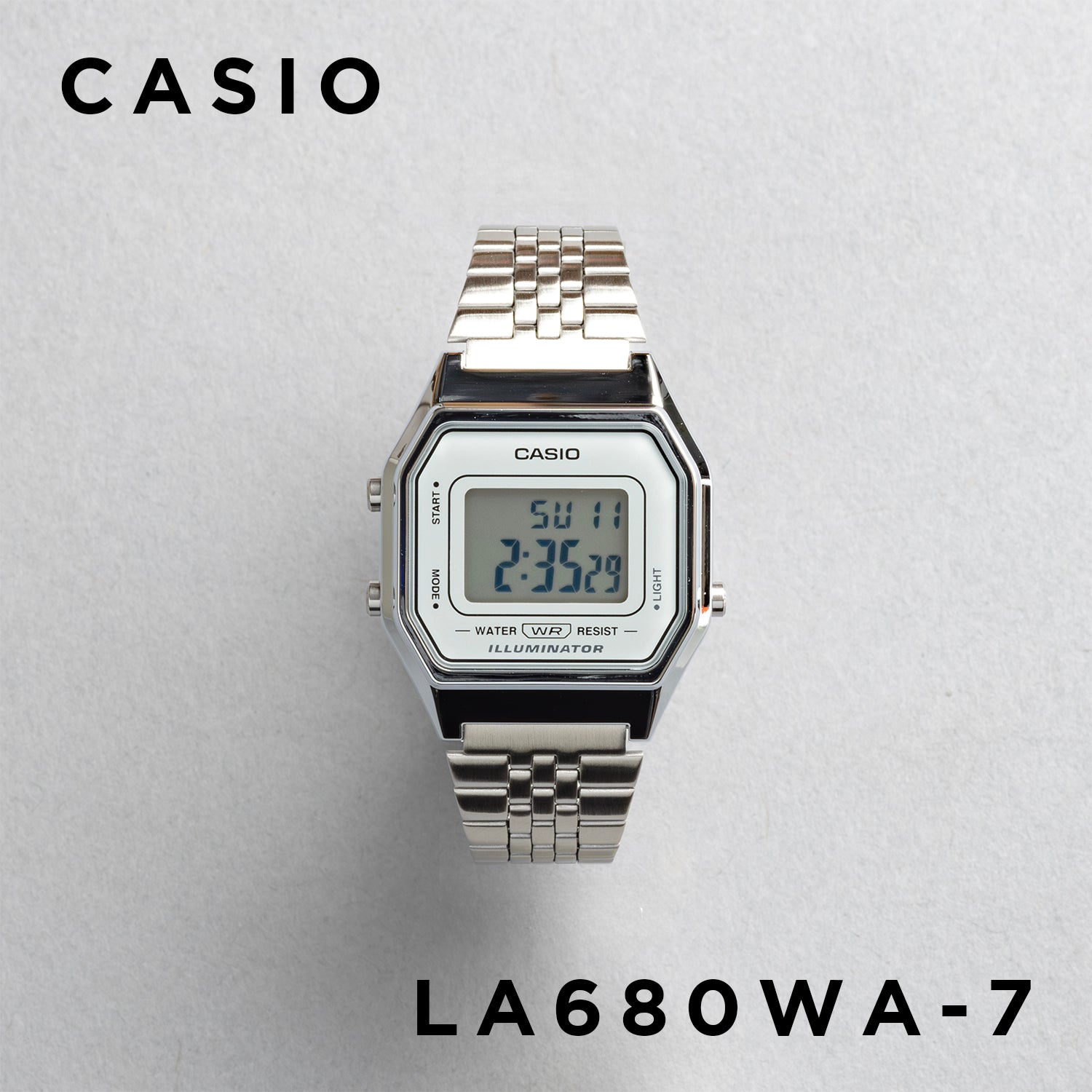CASIO カシオ LA680WA-7 シルバー グレー文字盤 デジタル レディース 腕時計 正面