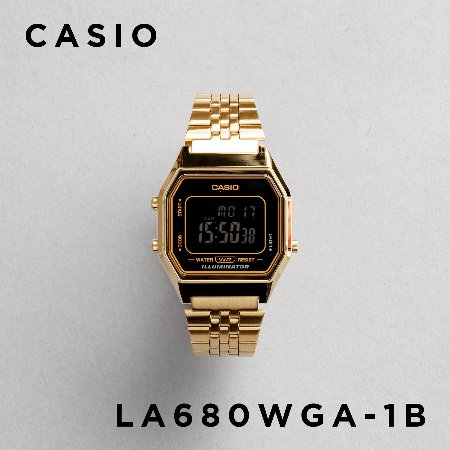 CASIO カシオ LA680WGA-1B ゴールド ブラック文字盤 デジタル レディース 腕時計 正面