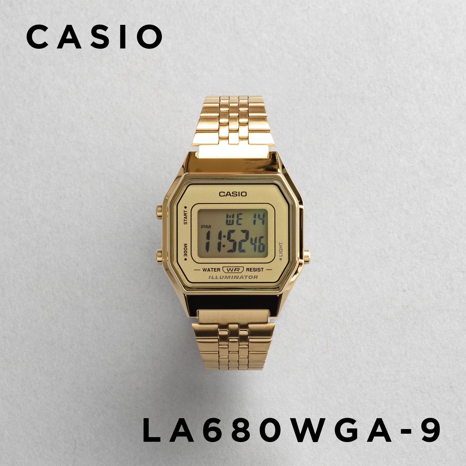 CASIO カシオ LA680WGA-9 ゴールド ゴールド文字盤 デジタル レディース 腕時計 正面
