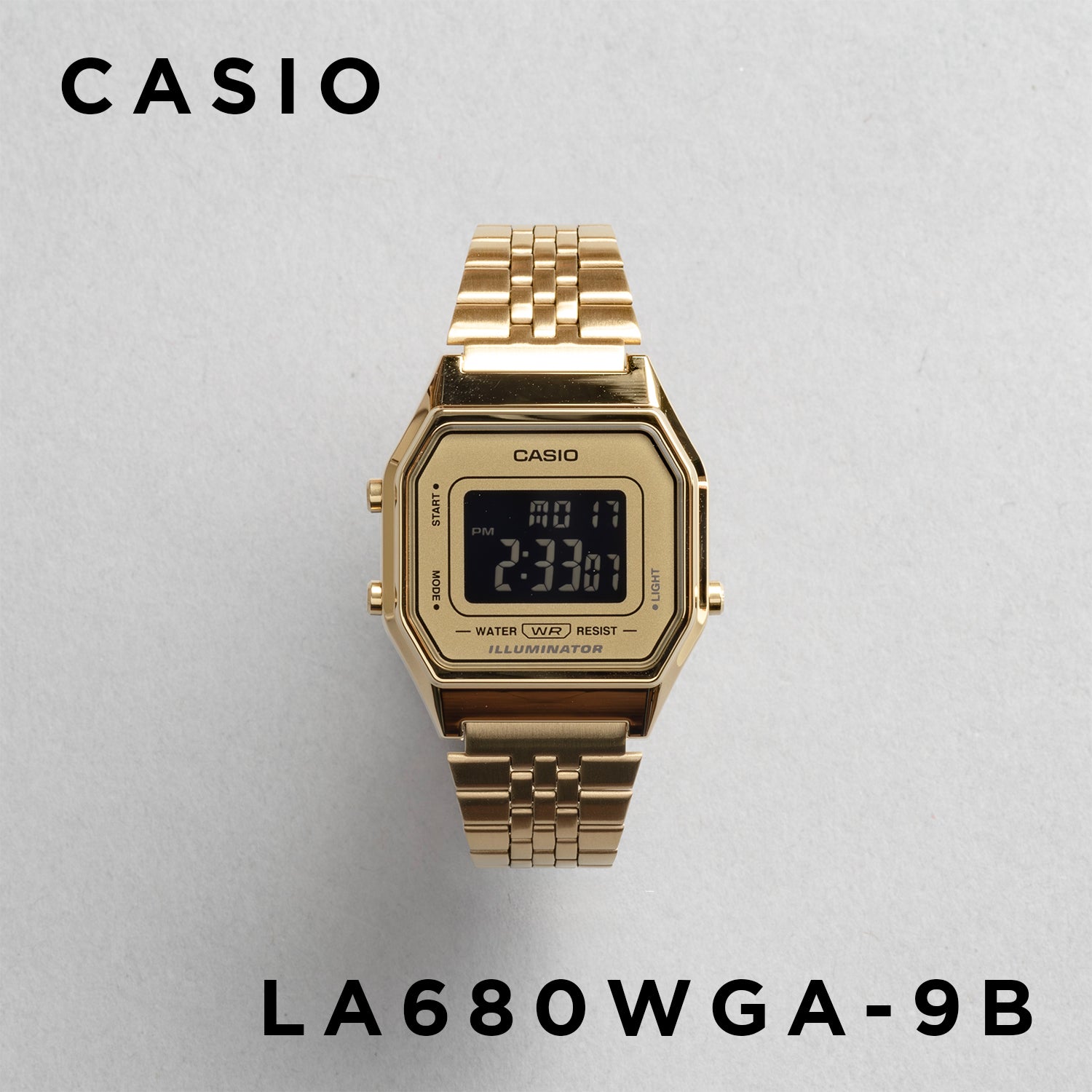 CASIO カシオ LA680WGA-9B ゴールド ゴールド文字盤 デジタル レディース 腕時計 正面