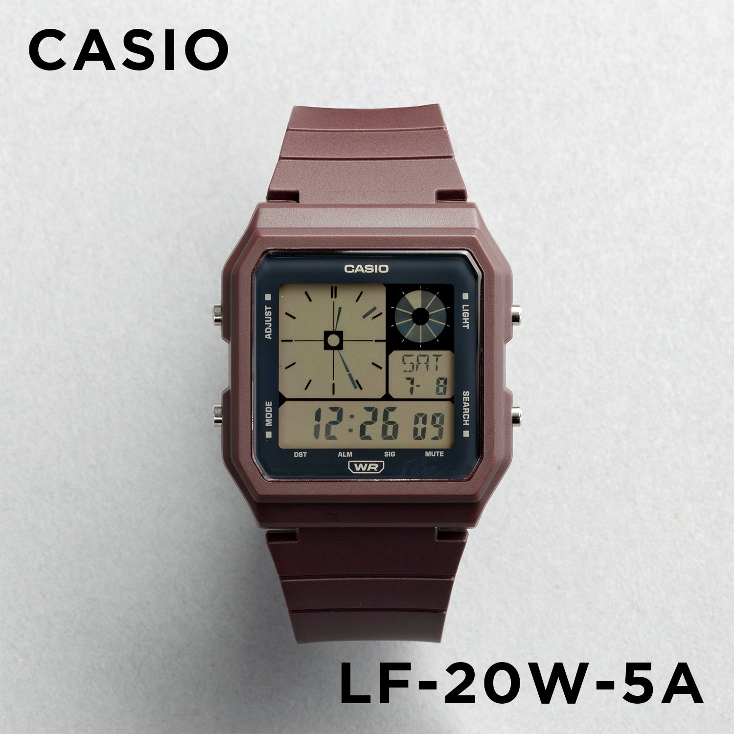 CASIO カシオ LF-20W-5A ブラウン ブラック文字盤 デジタル ユニセックス 腕時計 正面