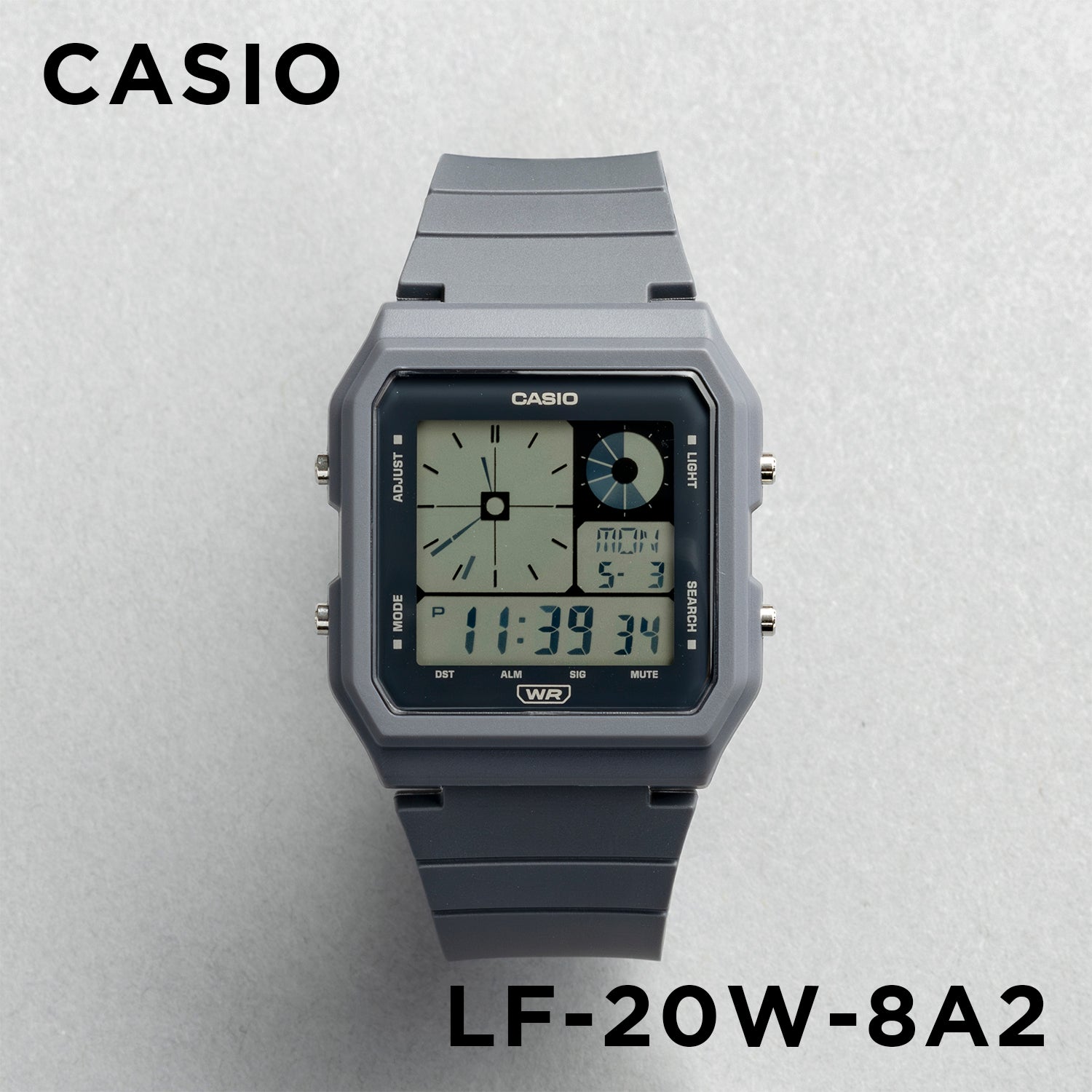 CASIO カシオ LF-20W-8A2 グレー ブラック文字盤 デジタル ユニセックス 腕時計 正面
