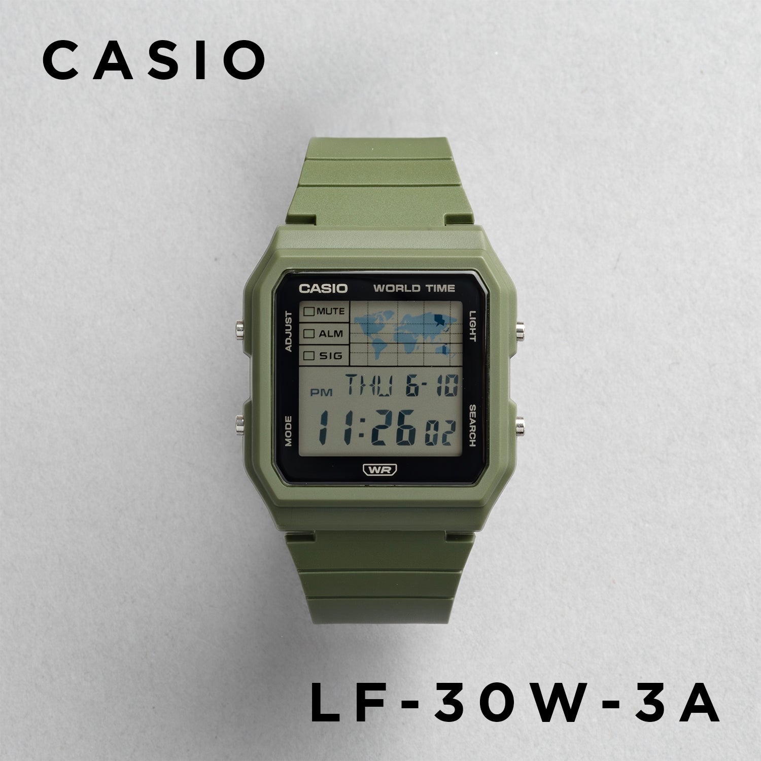 CASIO カシオ LF-30W-3A グリーン ブラック文字盤 デジタル レディース 腕時計 正面