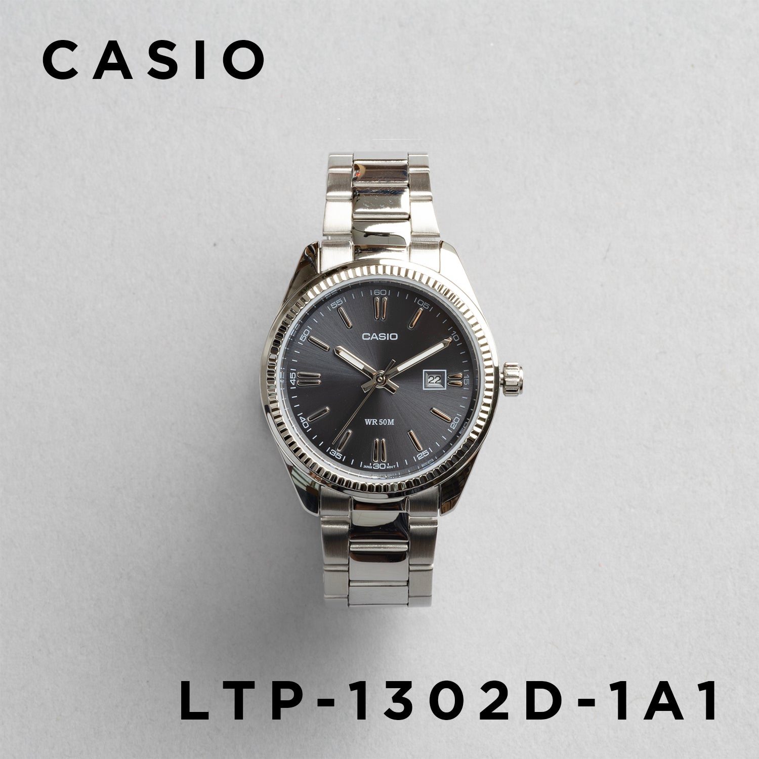 CASIO カシオ LTP-1302D-1A1 シルバー ブラック文字盤 アナログ レディース 腕時計 正面