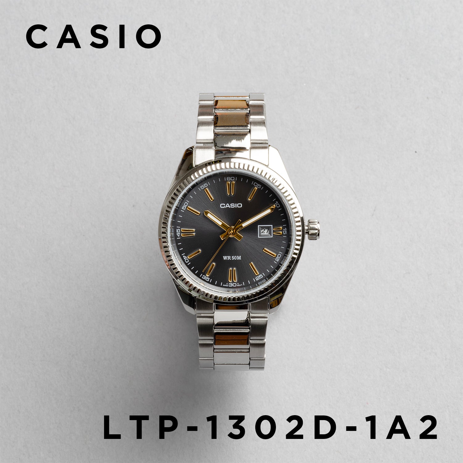 CASIO カシオ LTP-1302D-1A2 シルバー ブラック×ゴールド文字盤 アナログ レディース 腕時計 正面