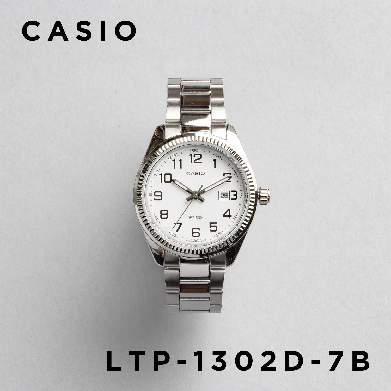 CASIO カシオ LTP-1302D-7B シルバー ホワイト文字盤 アナログ レディース 腕時計 正面