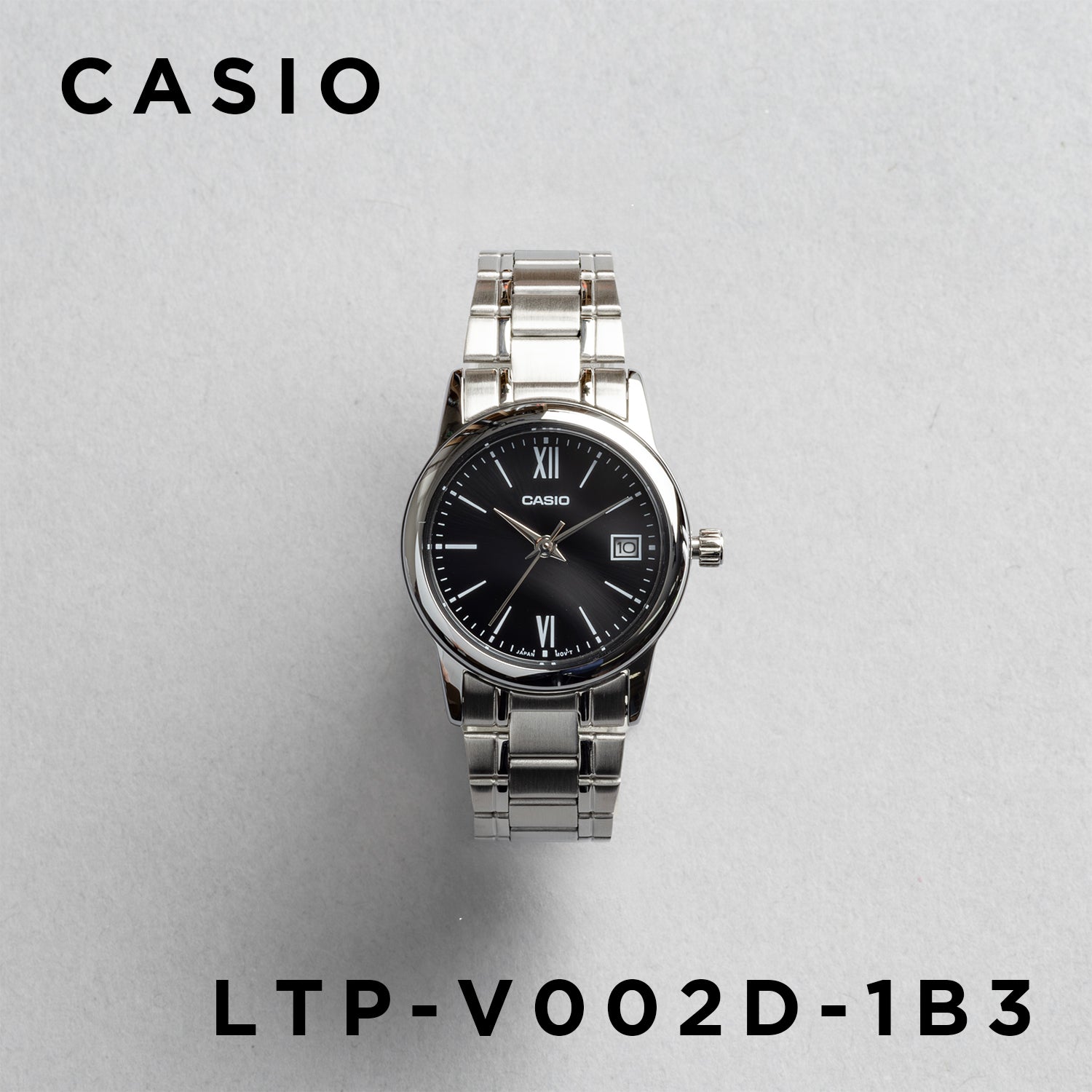 CASIO カシオ LTP-V002D-1B3 シルバー ブラック文字盤 アナログ レディース 腕時計 正面