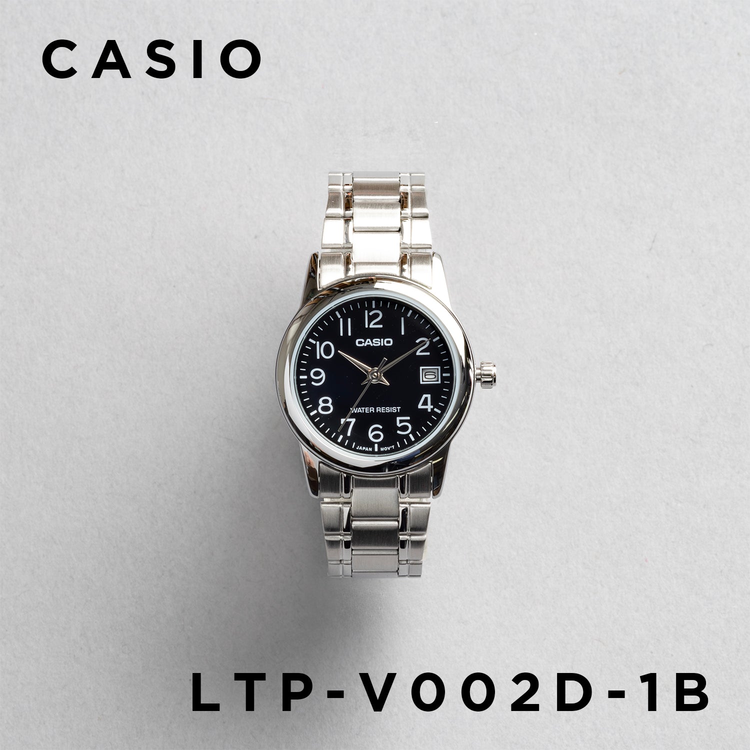 CASIO カシオ LTP-V002D-1B シルバー ブラック文字盤 アナログ レディース 腕時計 正面
