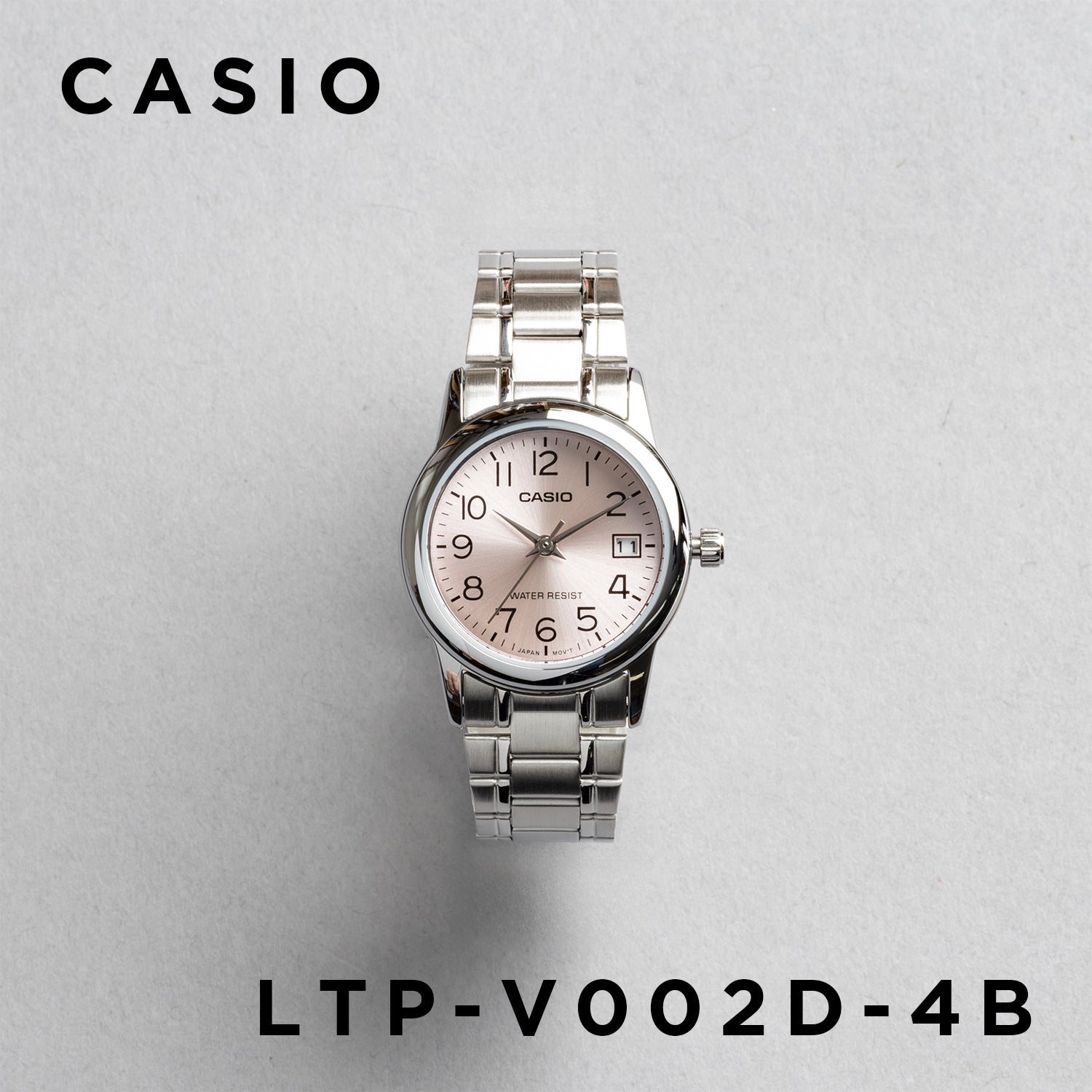 CASIO カシオ LTP-V002D-4B シルバー ピンク文字盤 アナログ レディース 腕時計 正面