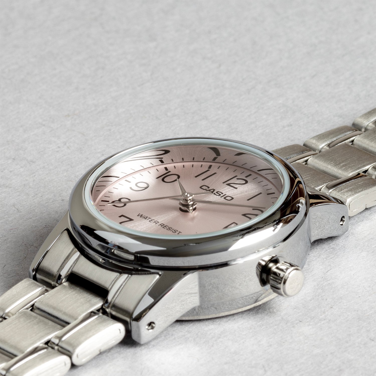 CASIO カシオ LTP-V002D-4B シルバー ピンク文字盤 アナログ レディース 腕時計 斜め