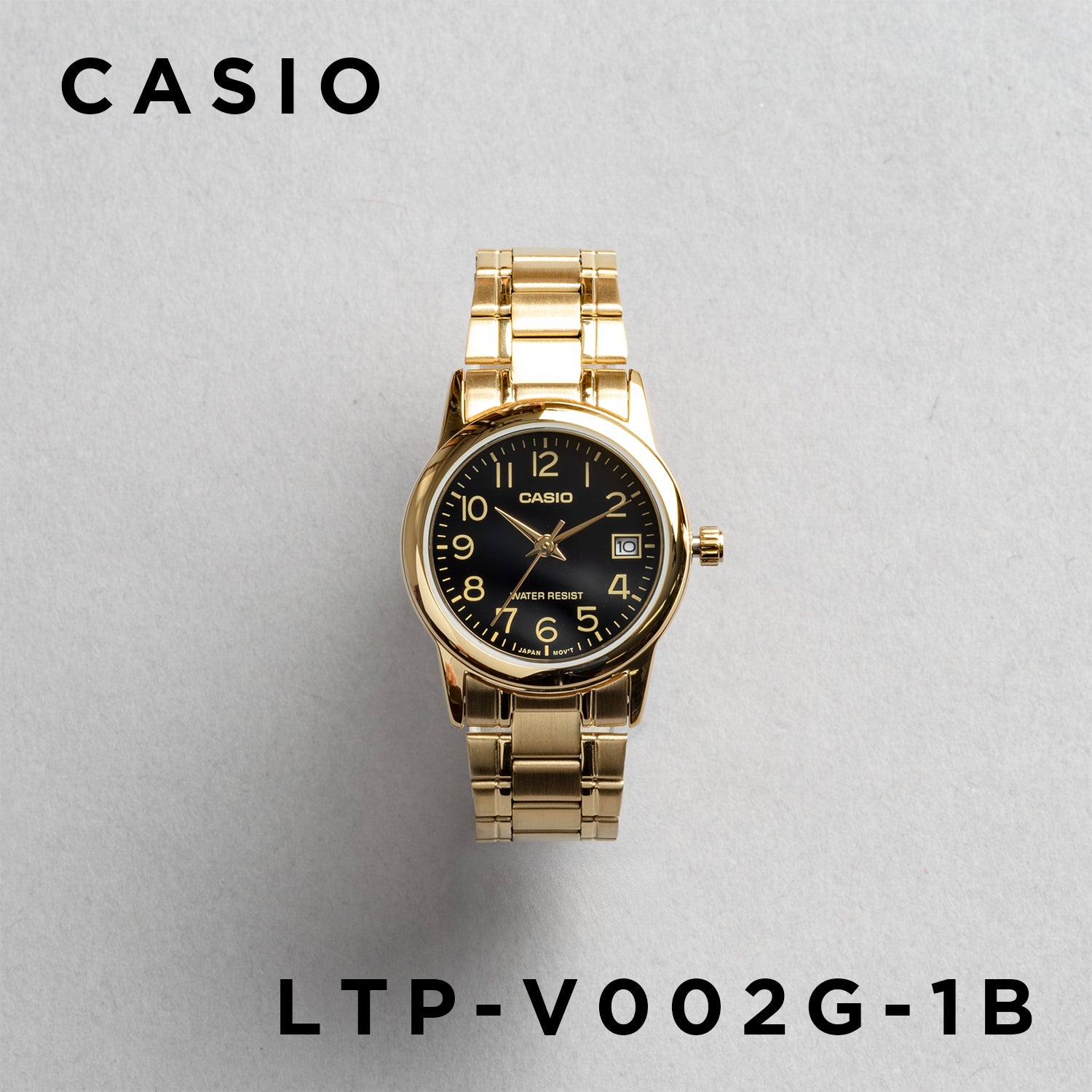 CASIO カシオ LTP-V002G-1B ゴールド ブラック文字盤 アナログ レディース 腕時計 正面