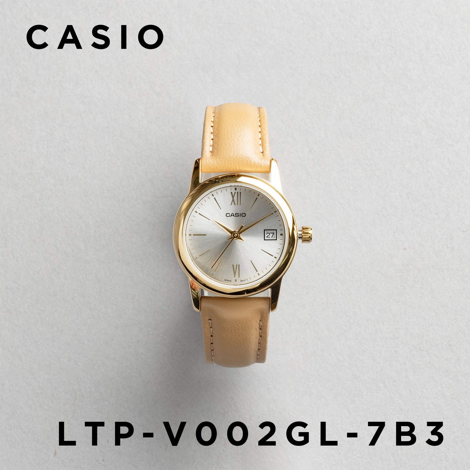 CASIO カシオ LTP-V002GL-7B3 ベージュ シルバー文字盤 アナログ レディース 腕時計 正面