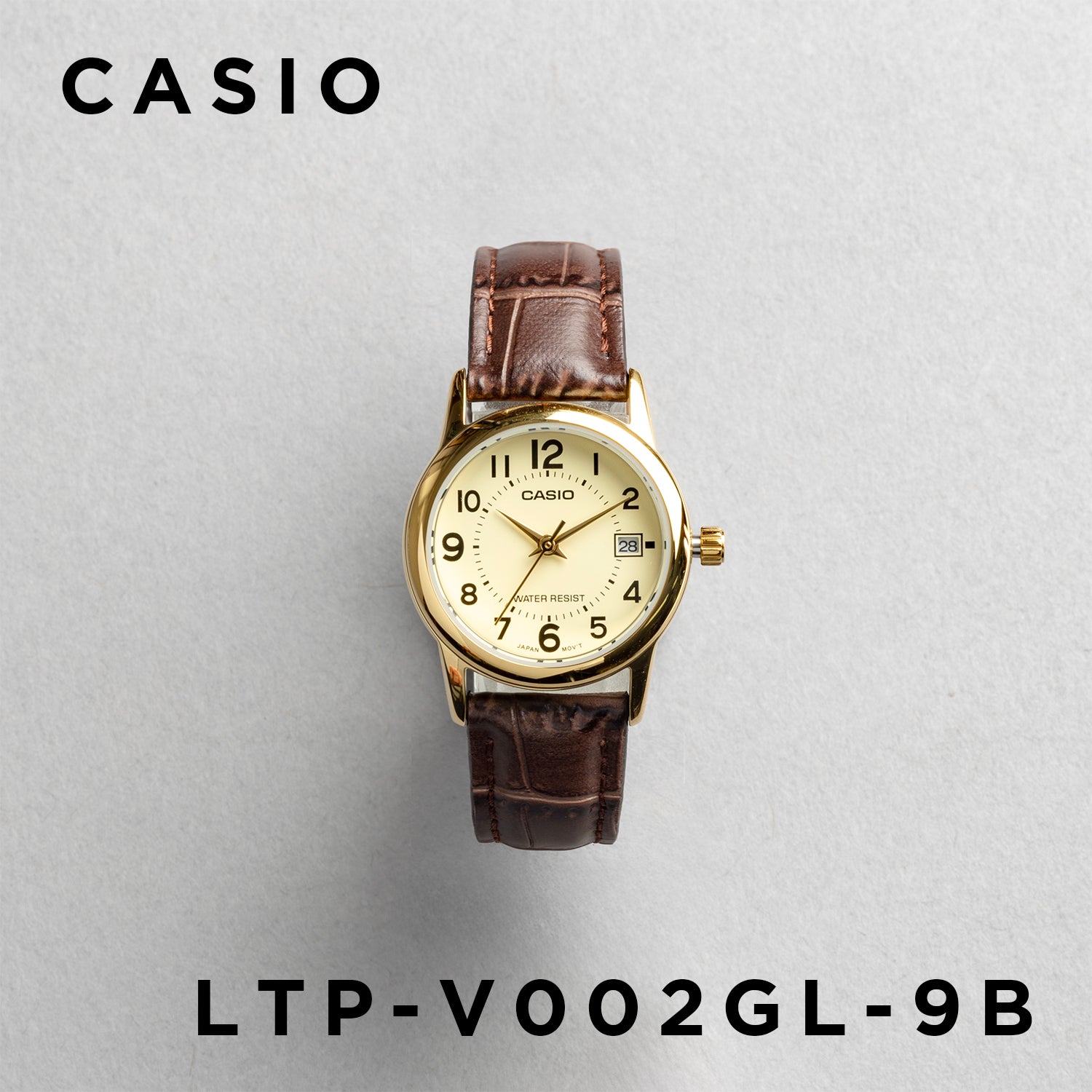 CASIO カシオ LTP-V002GL-9B ブラウン イエロー文字盤 アナログ レディース 腕時計 正面