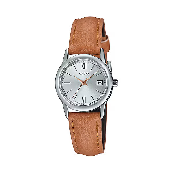 CASIO カシオ LTP-V002L-7B3 ブラウン シルバー文字盤 アナログ レディース 腕時計