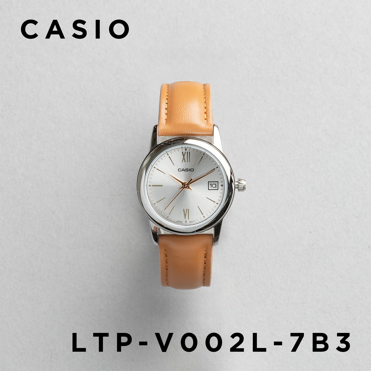CASIO カシオ LTP-V002L-7B3 ブラウン シルバー文字盤 アナログ レディース 腕時計 正面