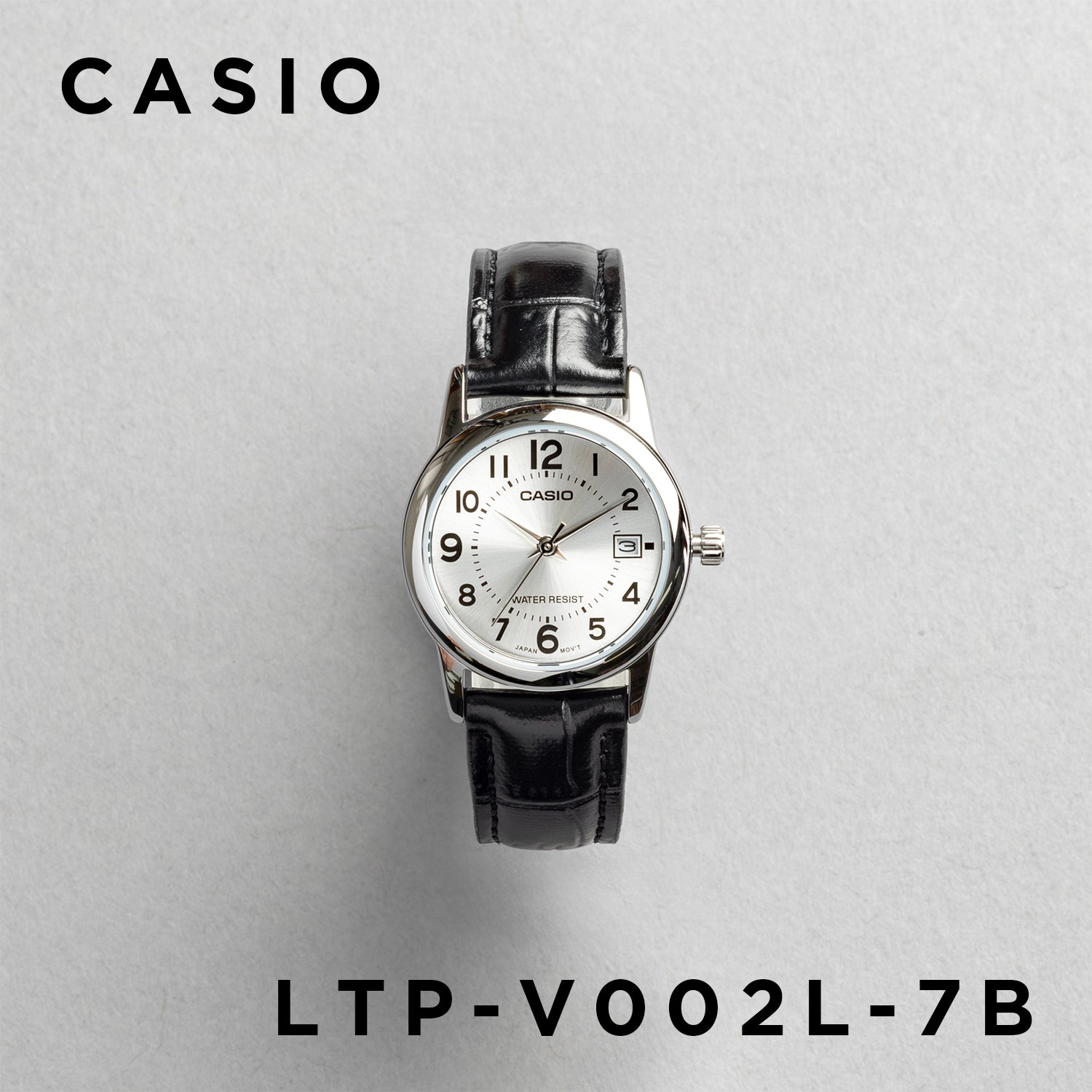 CASIO カシオ LTP-V002L-7B ブラック シルバー文字盤 アナログ レディース 腕時計 正面