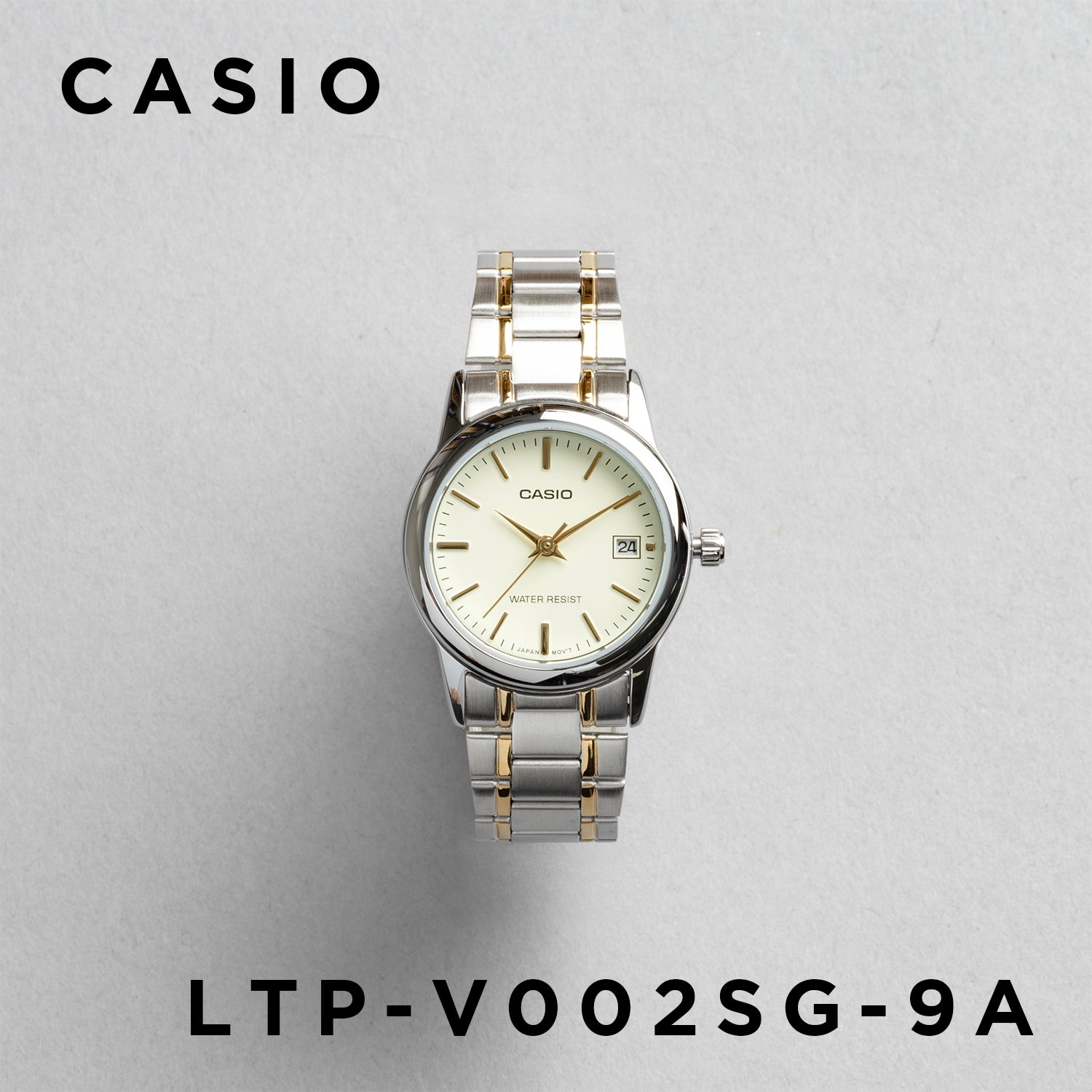 CASIO カシオ LTP-V002SG-9A シルバー×ゴールド イエロー文字盤 アナログ レディース 腕時計 正面