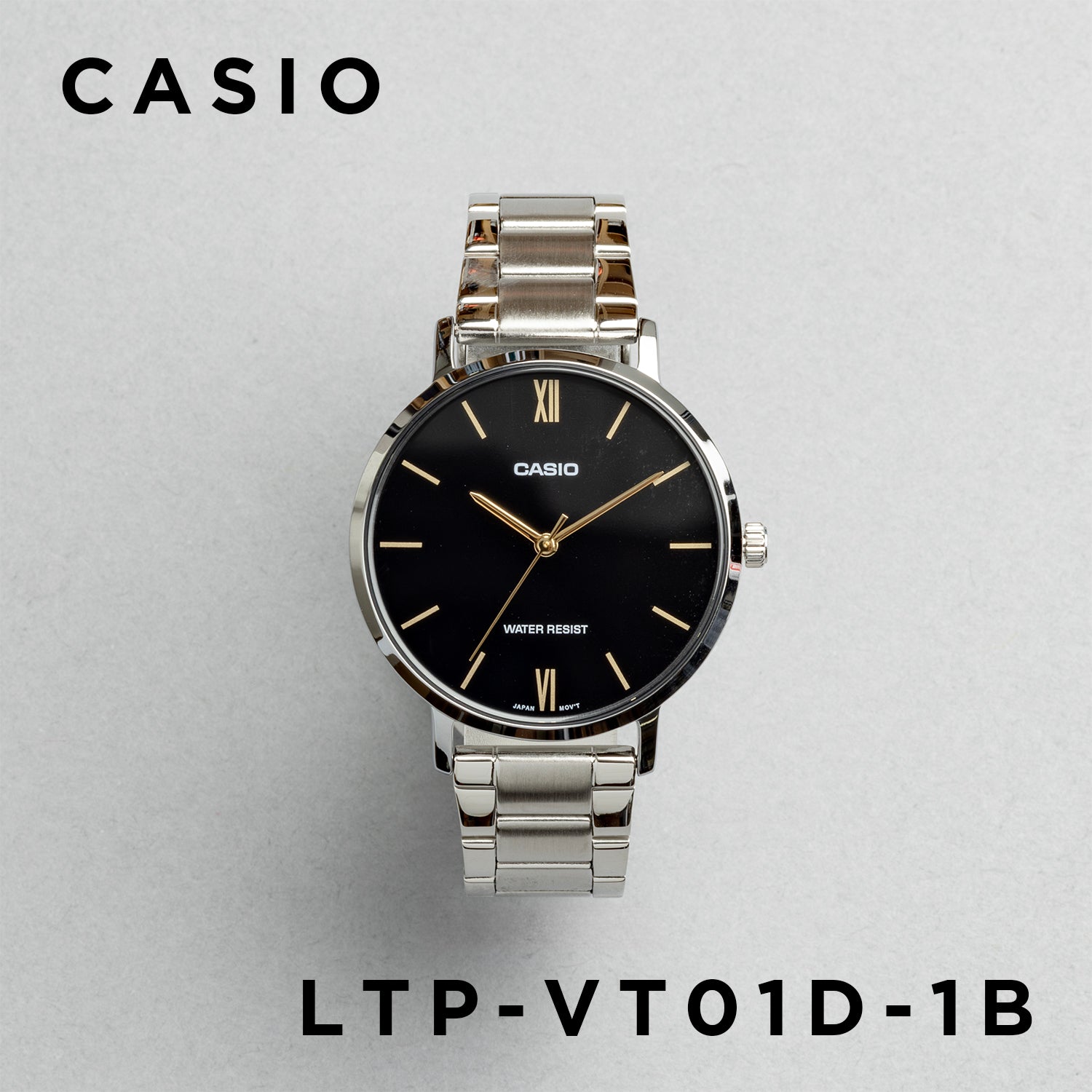 CASIO カシオ LTP-VT01D-1B シルバー ブラック文字盤 アナログ レディース 腕時計 正面