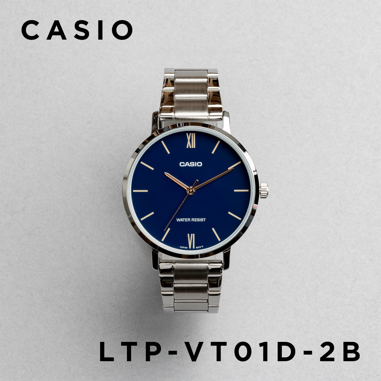 CASIO カシオ LTP-VT01D-2B シルバー ネイビー文字盤 アナログ レディース 腕時計 正面