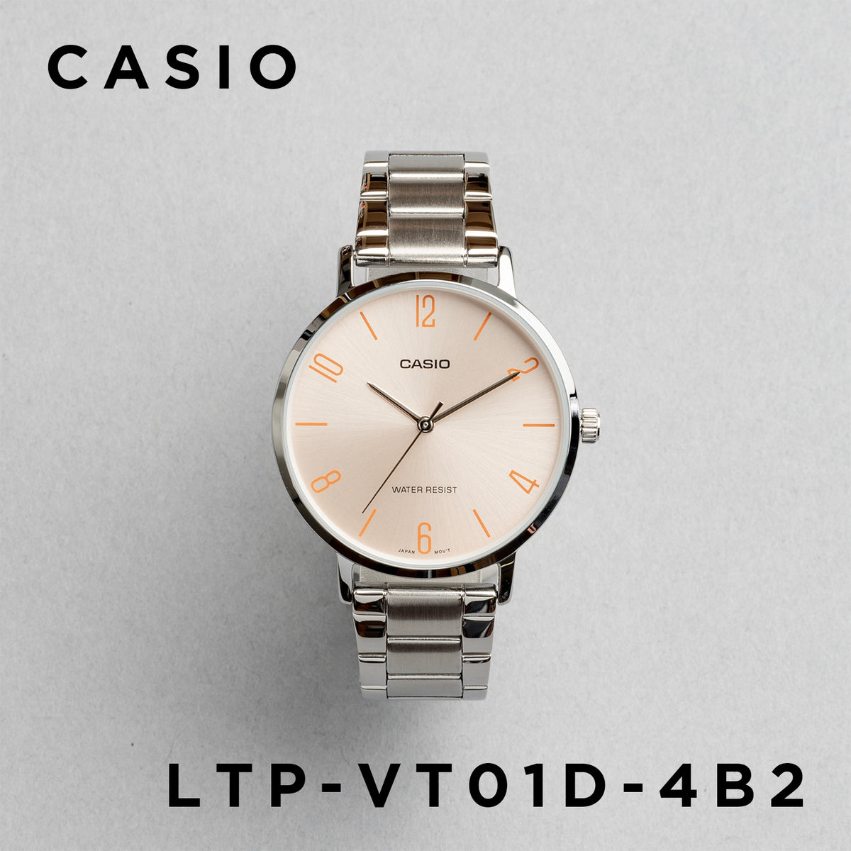 CASIO カシオ LTP-VT01D-4B2 シルバー ピンク文字盤 アナログ レディース 腕時計 正面