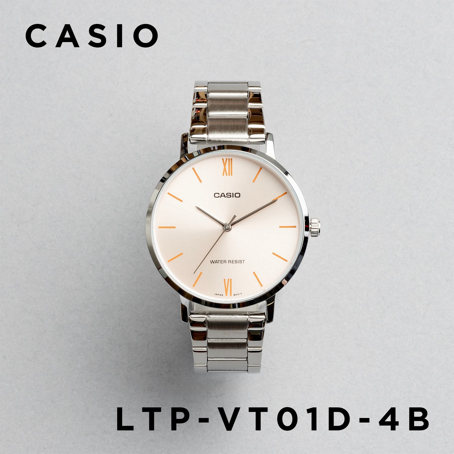 CASIO カシオ LTP-VT01D-4B シルバー ピンク文字盤 アナログ レディース 腕時計 正面