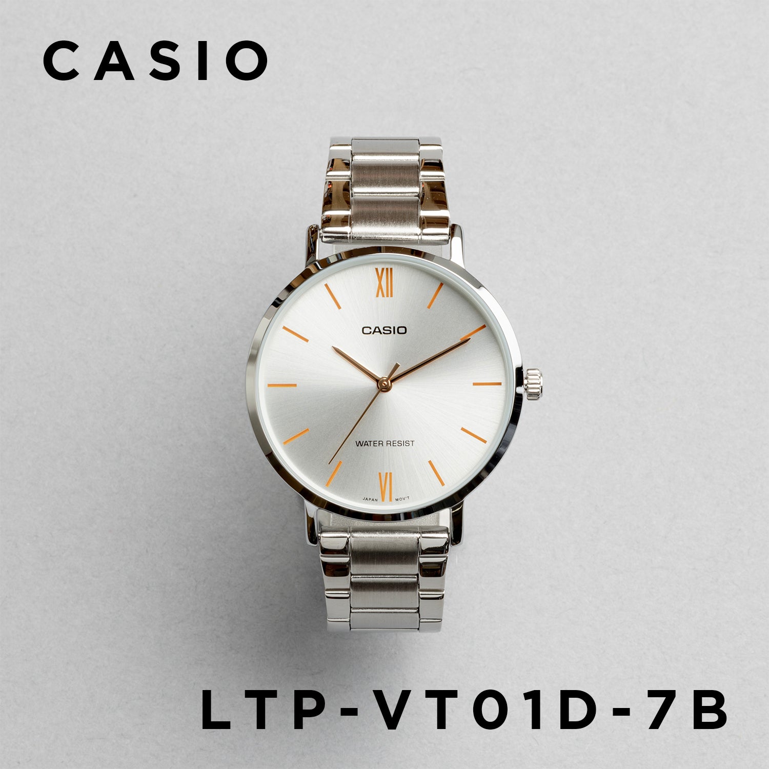 CASIO カシオ LTP-VT01D-7B シルバー シルバー文字盤 アナログ レディース 腕時計 正面