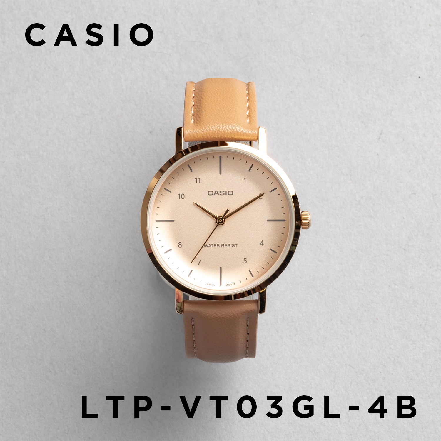 CASIO カシオ LTP-VT03GL-4B ベージュ ベージュ文字盤 アナログ レディース 腕時計 正面