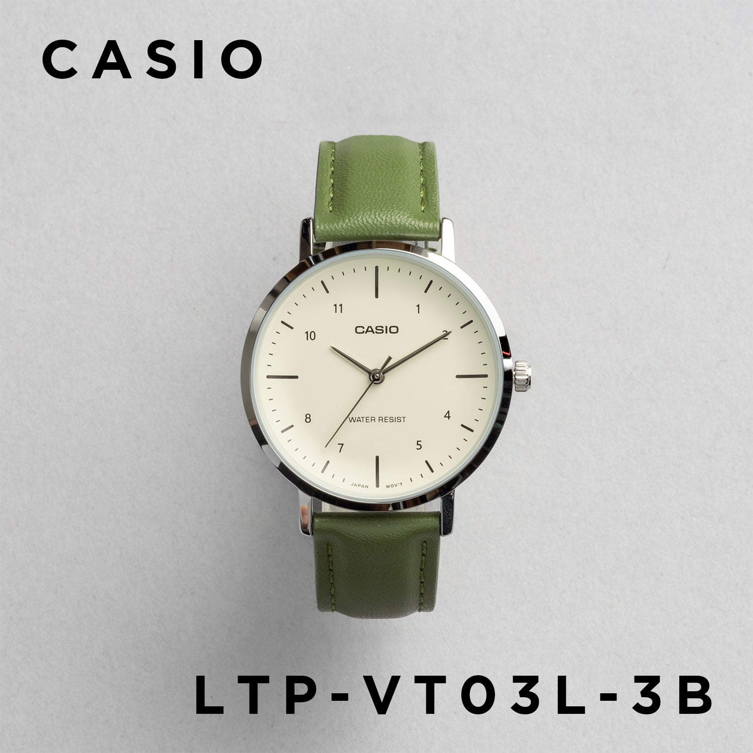 CASIO カシオ LTP-VT03L-3B グリーン ベージュ文字盤 アナログ レディース 腕時計 正面
