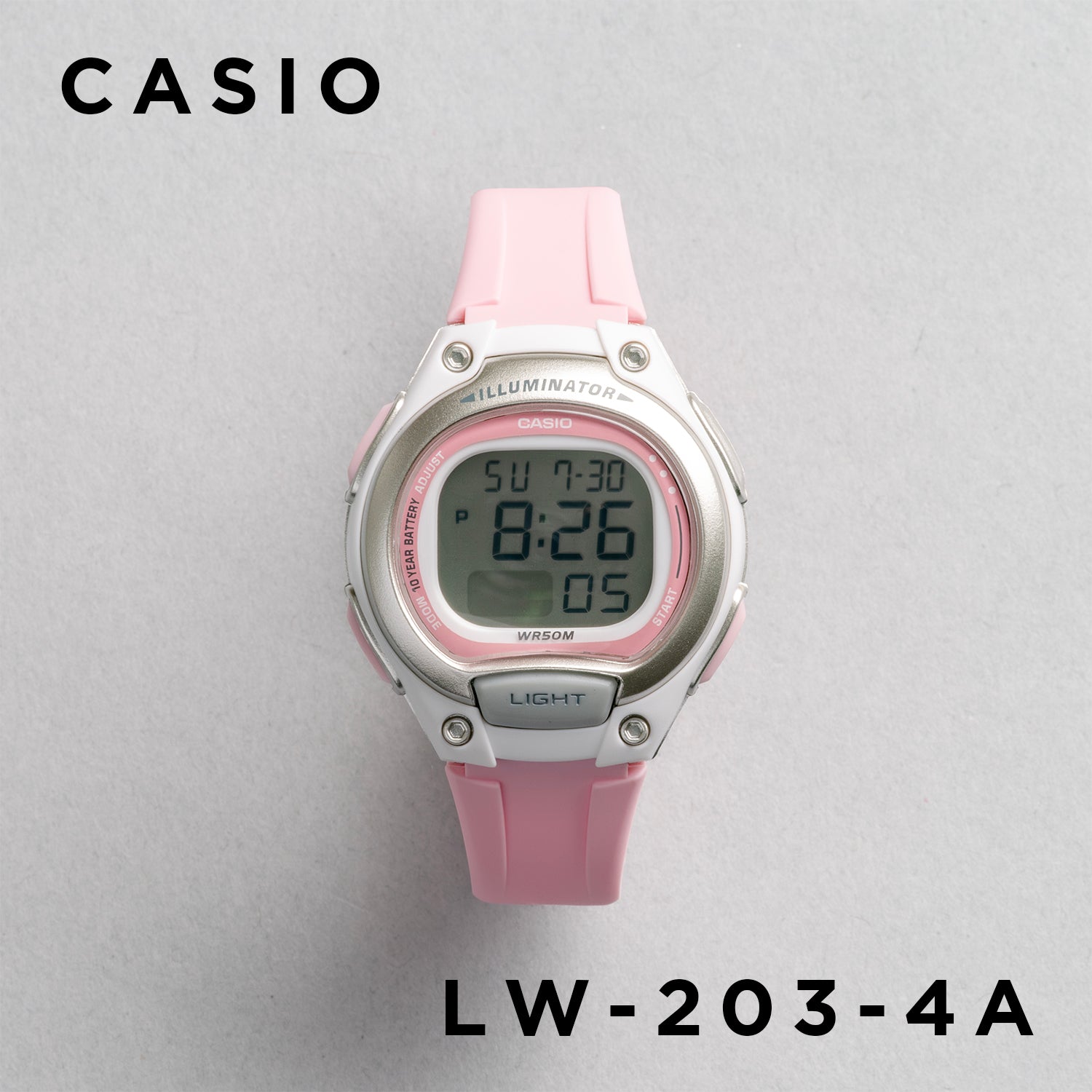 CASIO カシオ LW-203-4A ピンク ピンク文字盤 デジタル レディース 腕時計 正面