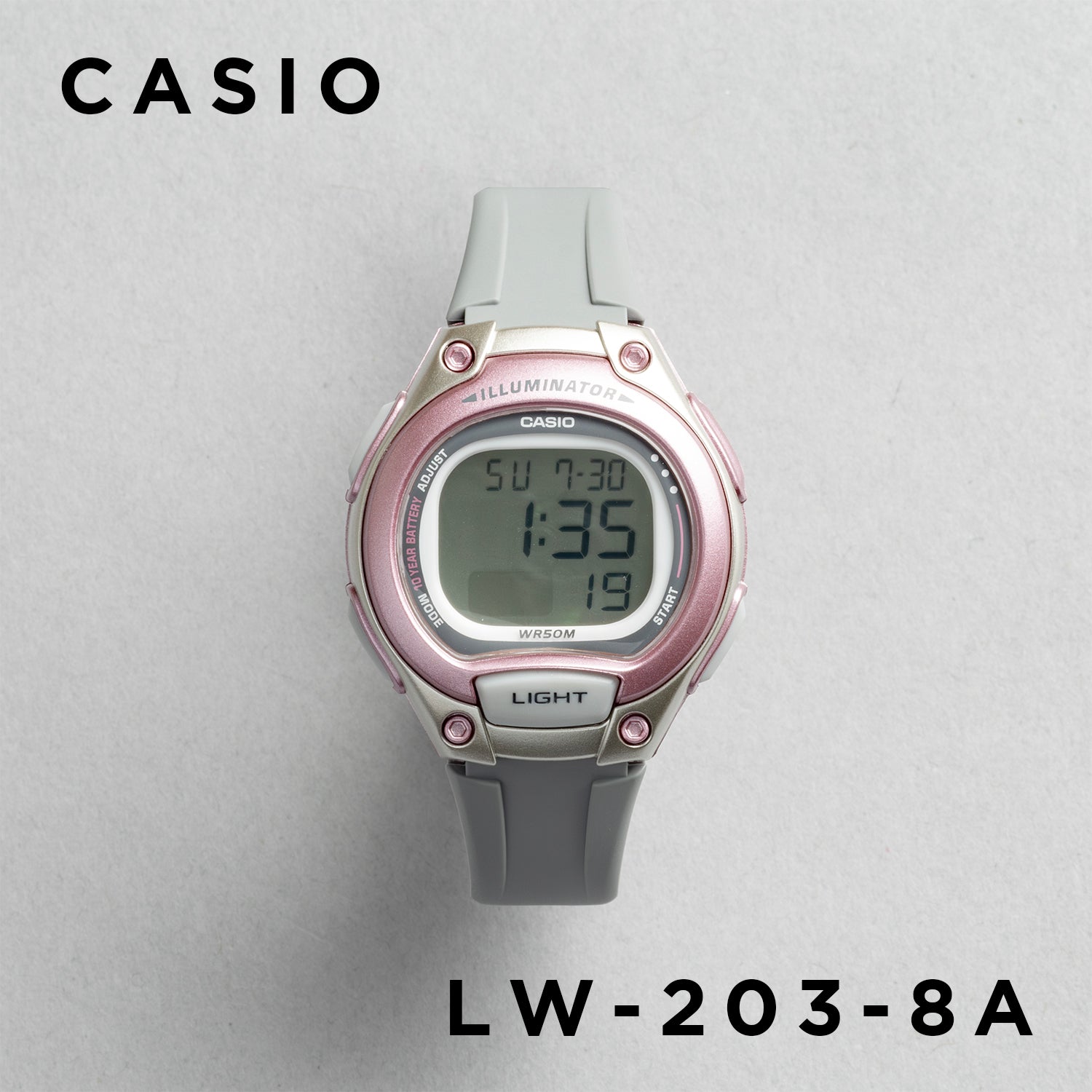 CASIO カシオ LW-203-8A グレー ピンク文字盤 デジタル レディース 腕時計 正面