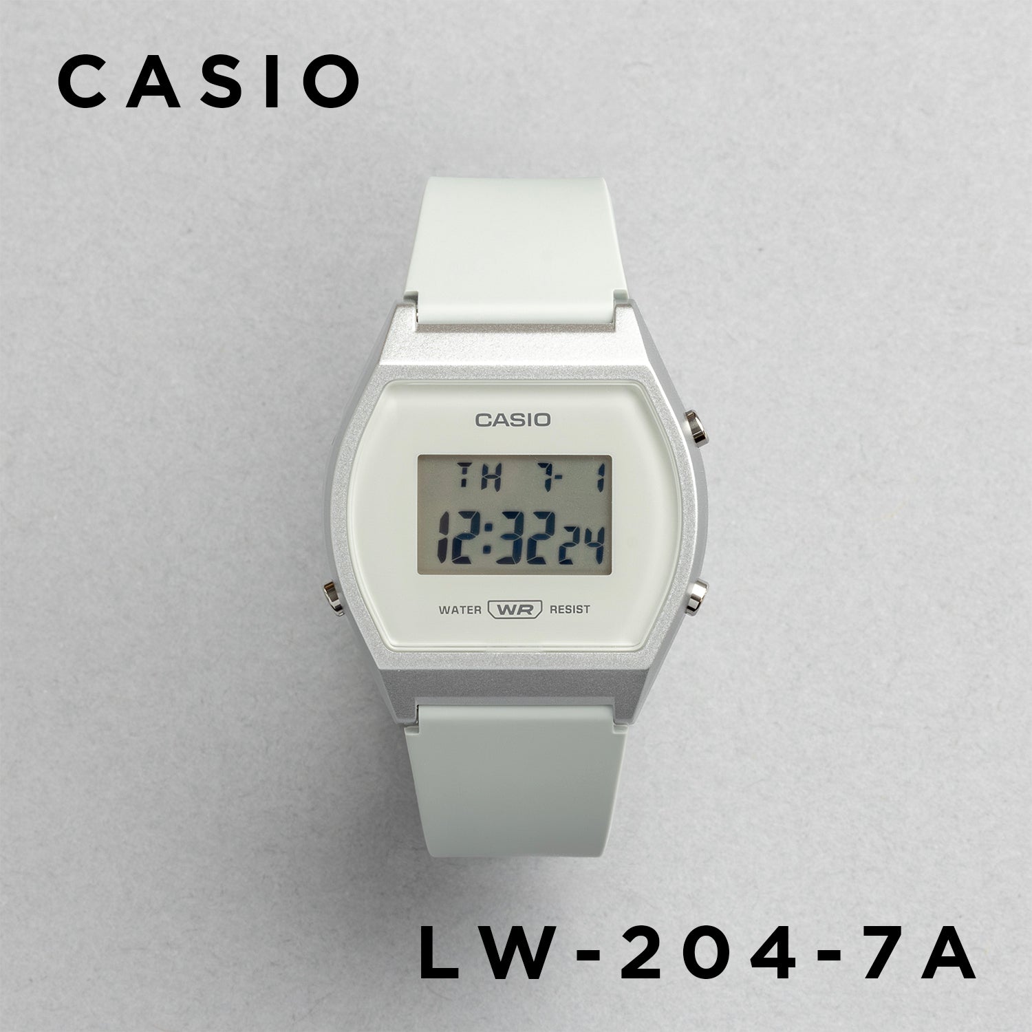 CASIO カシオ LW-204-7A グレー ホワイト文字盤 デジタル レディース 腕時計 正面