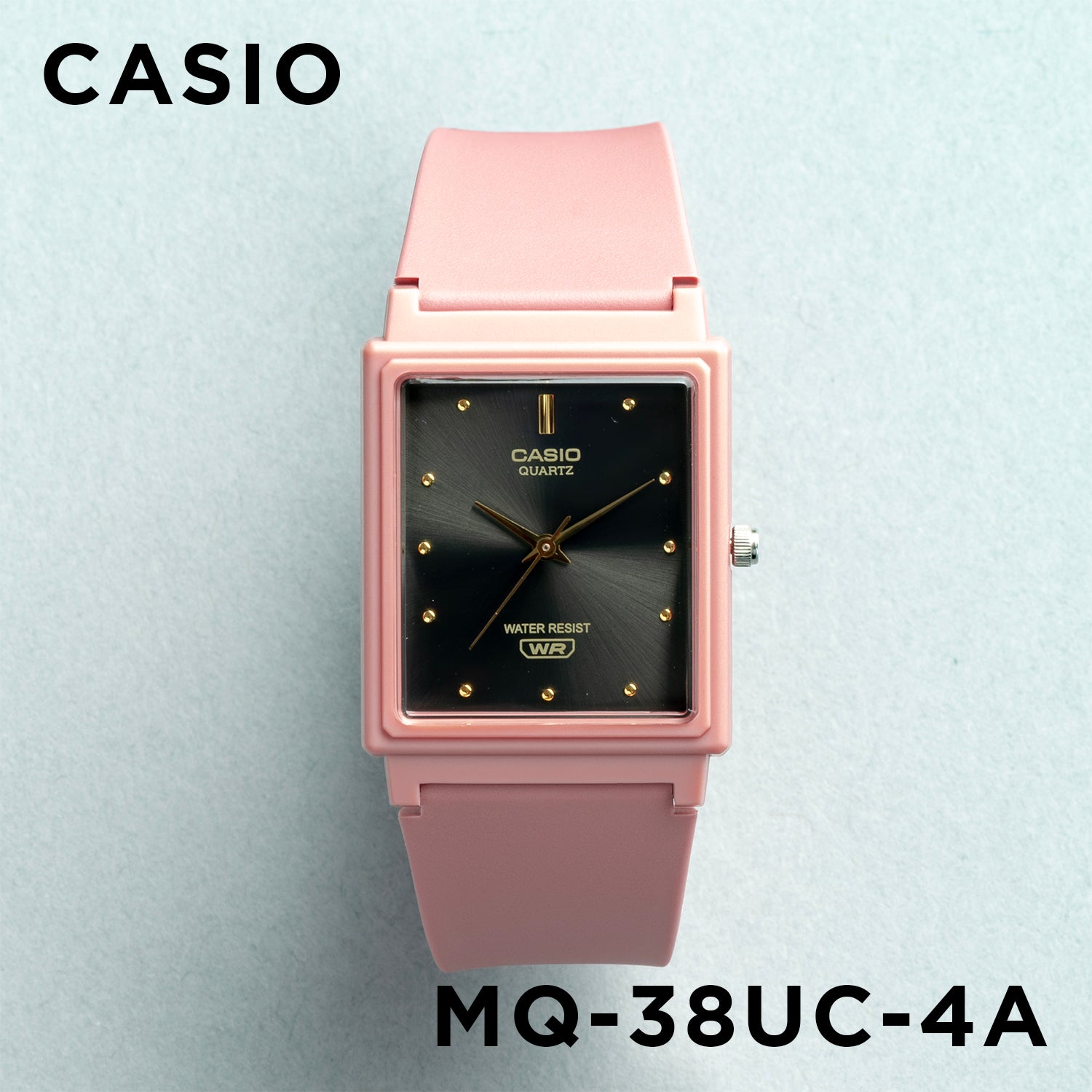 CASIO カシオ MQ-38UC-4A ピンク ブラック文字盤 アナログ ユニセックス 腕時計 正面