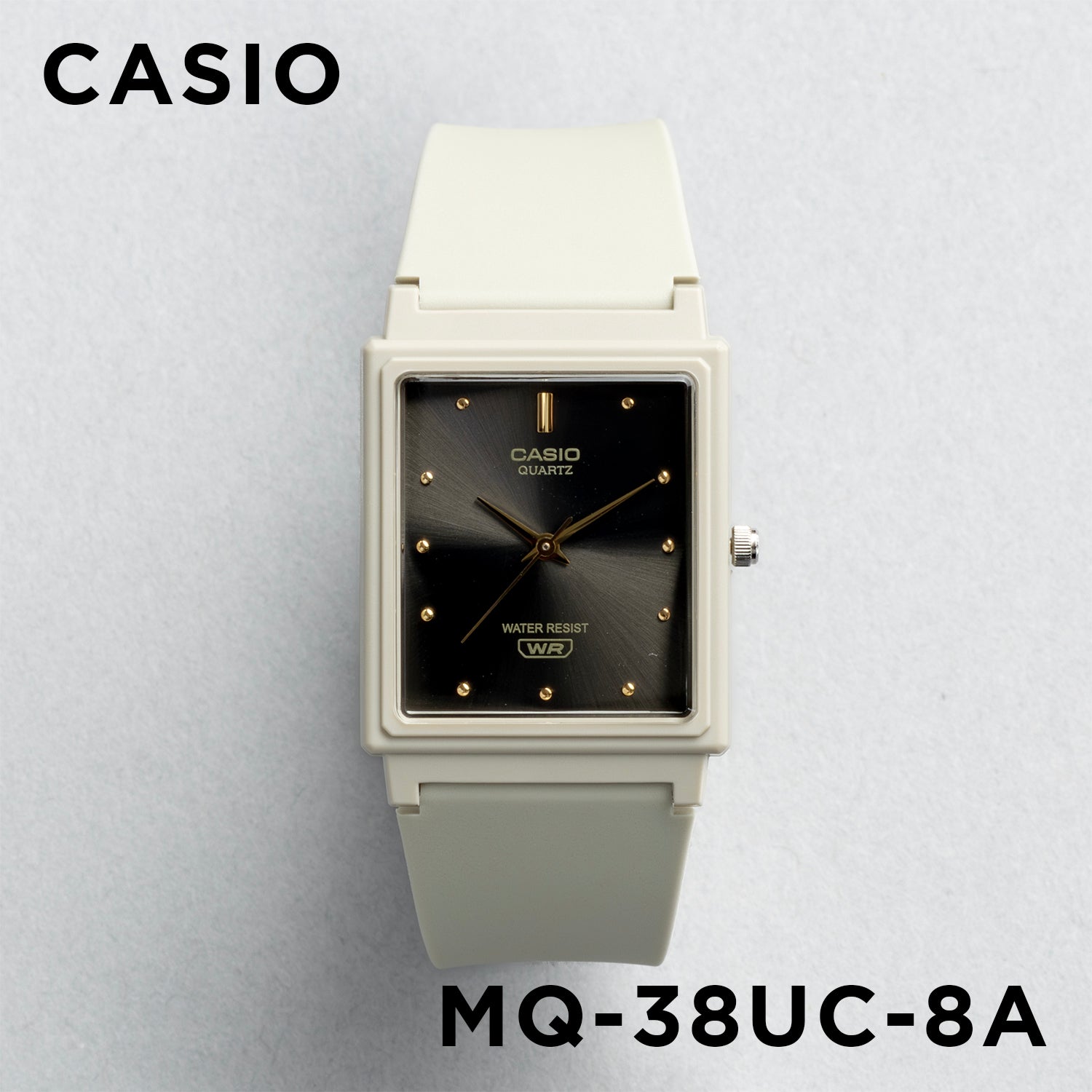 CASIO カシオ MQ-38UC-8A ベージュ ブラック文字盤 アナログ ユニセックス 腕時計 正面