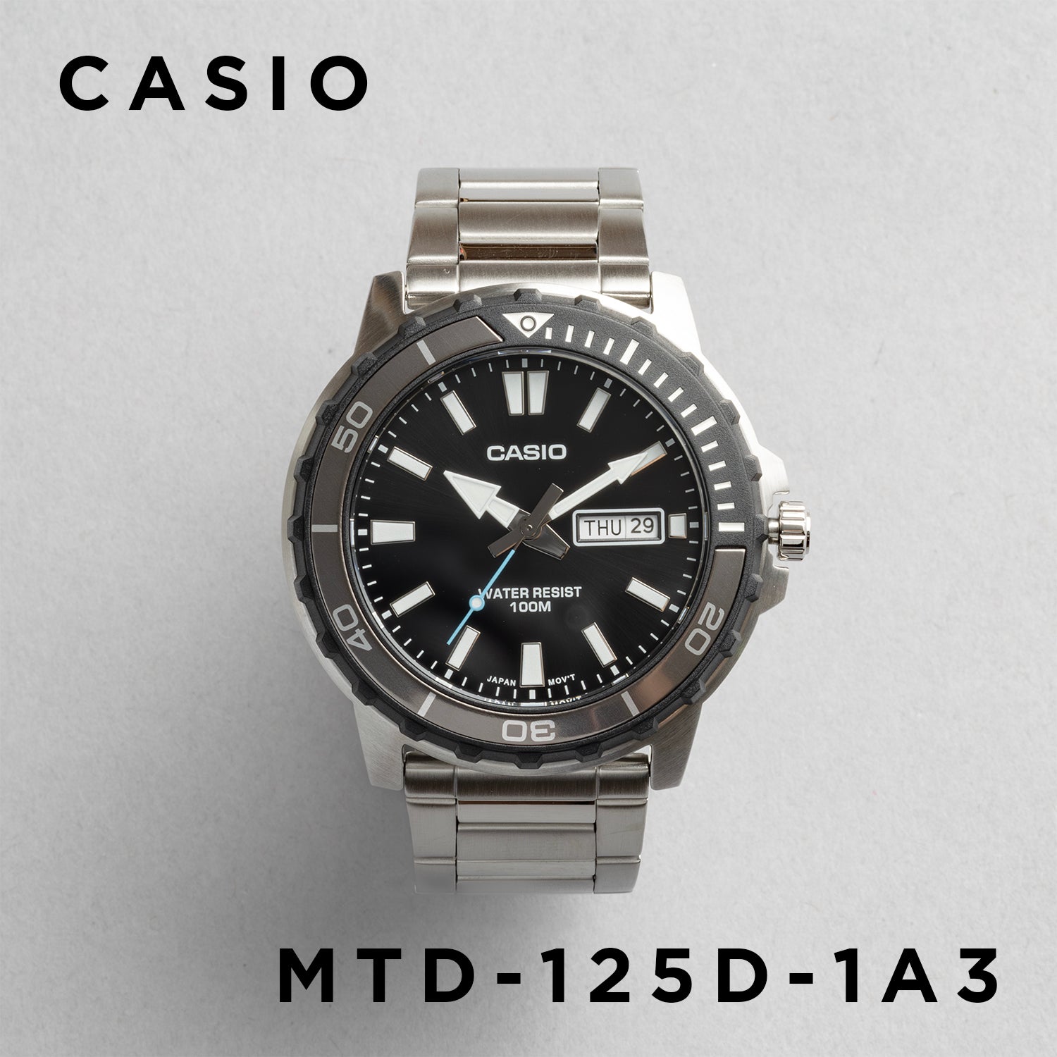 CASIO カシオ MTD-125D-1A3 シルバー ブラック文字盤 アナログ メンズ 腕時計 正面